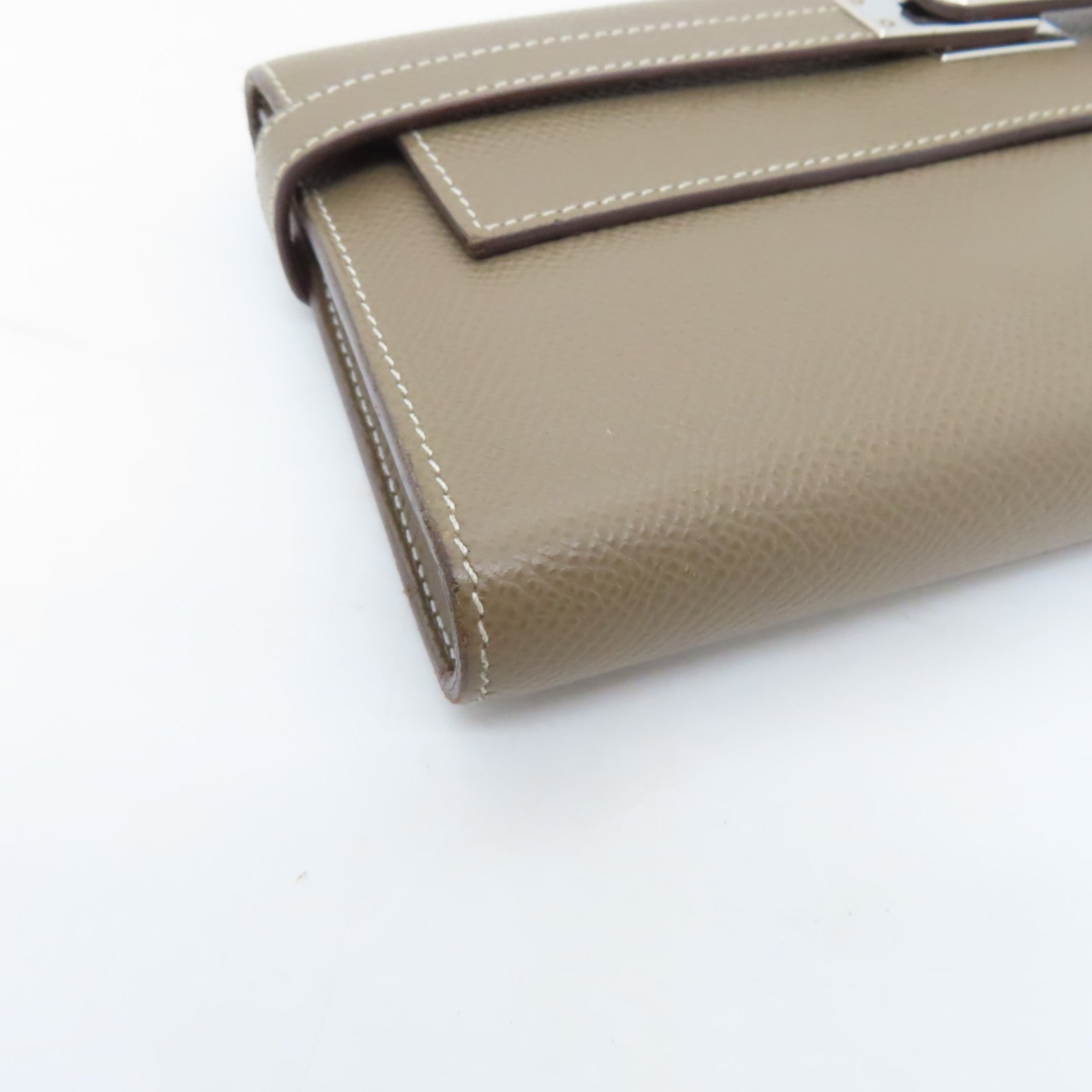 HERMES Epsom皮革Kelly Long Wallet銀扣長錢包灰色