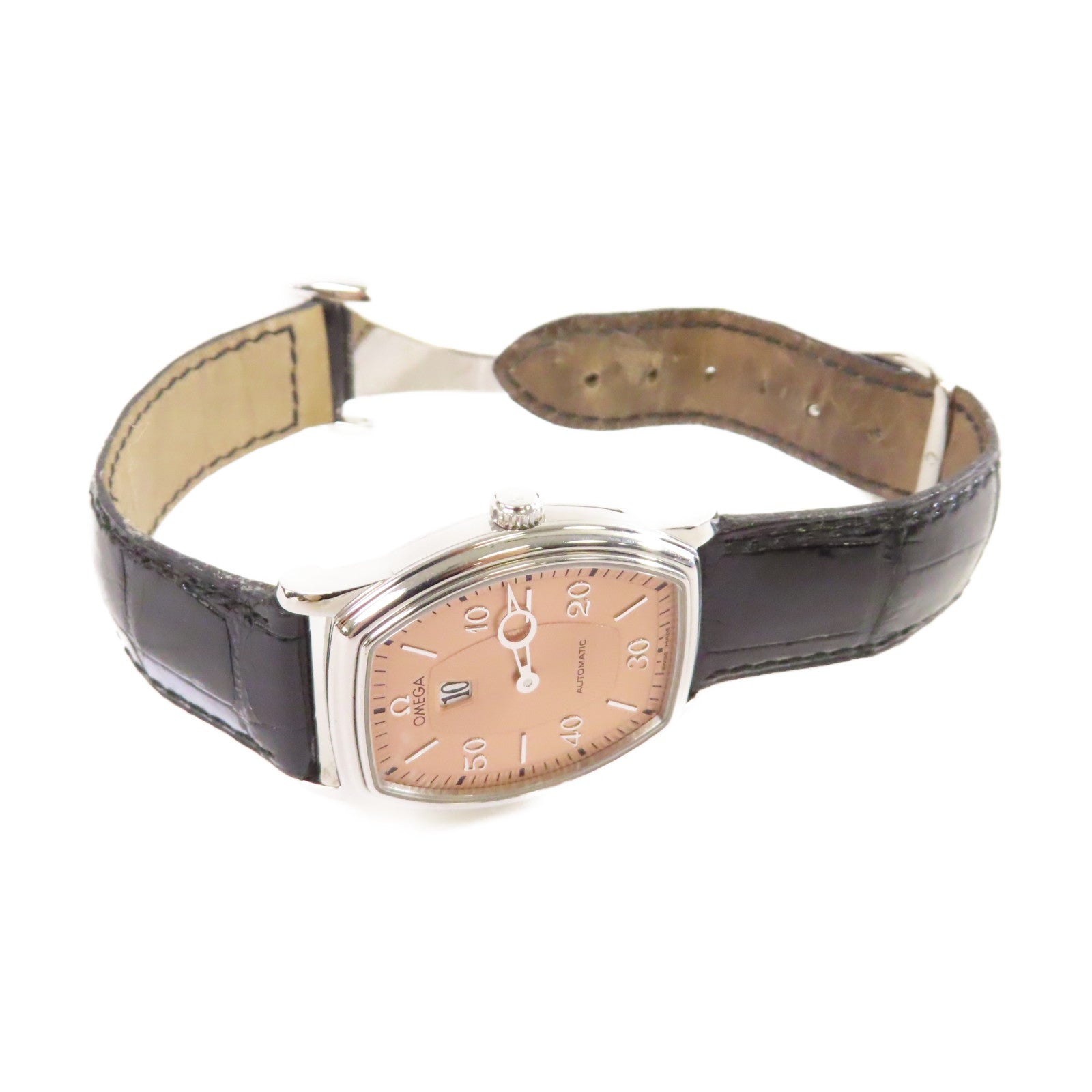 OMEGA Jump Hour Watch不鏽鋼/鱷魚皮革帶自動機芯手錶粉紅色/黑色