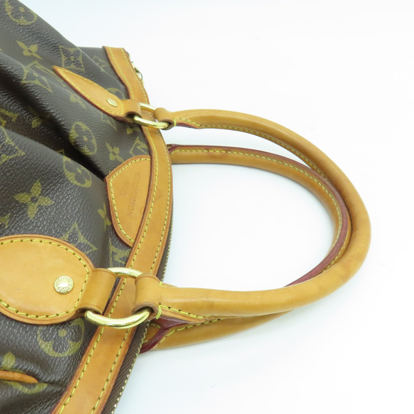 LOUIS VUITTON Monogram Tivoli PM Handle Bag Gold Buckle Brown