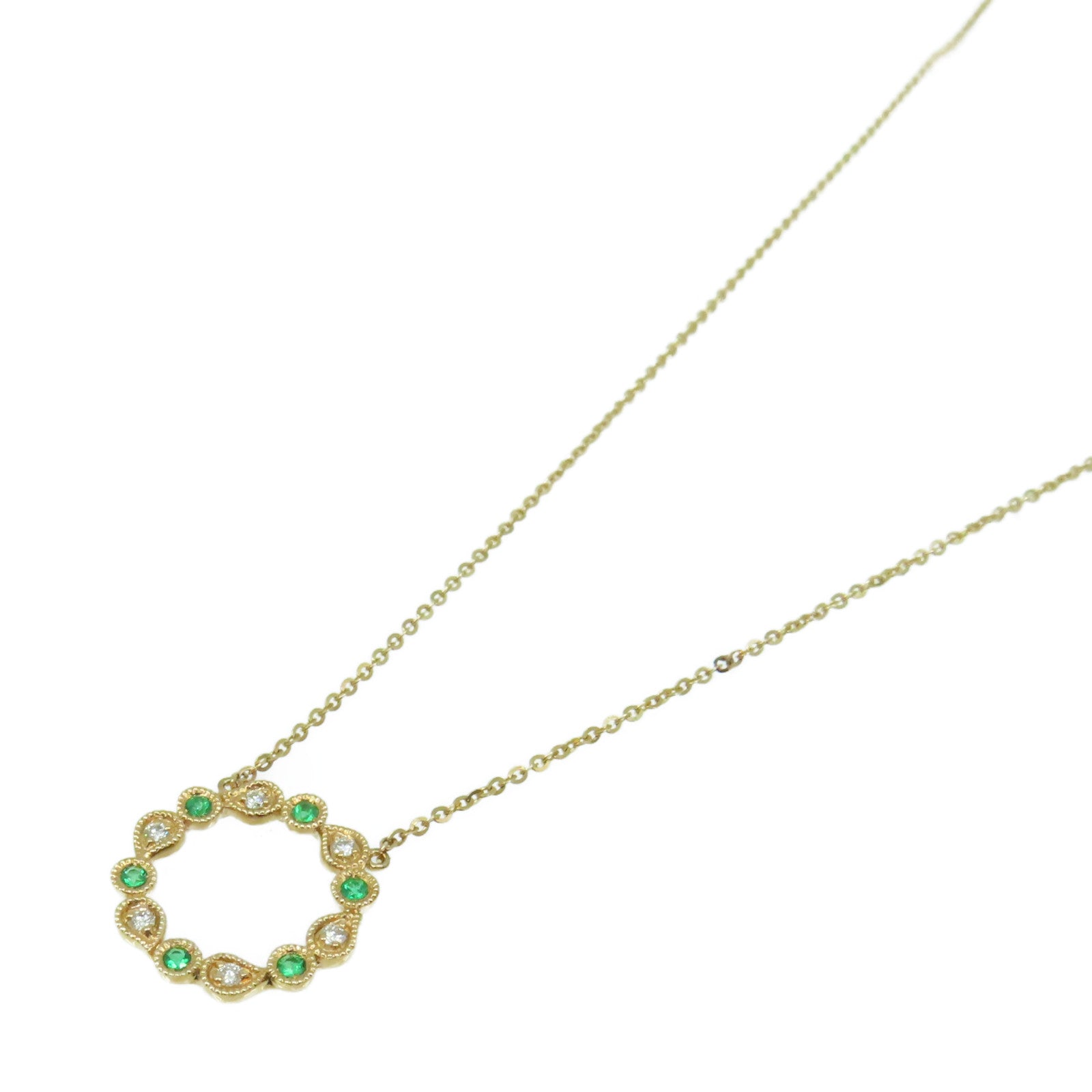 JEWELRY 18K玫瑰金/0.05ct绿宝石/0.05ct钻石Emerald Necklace项链