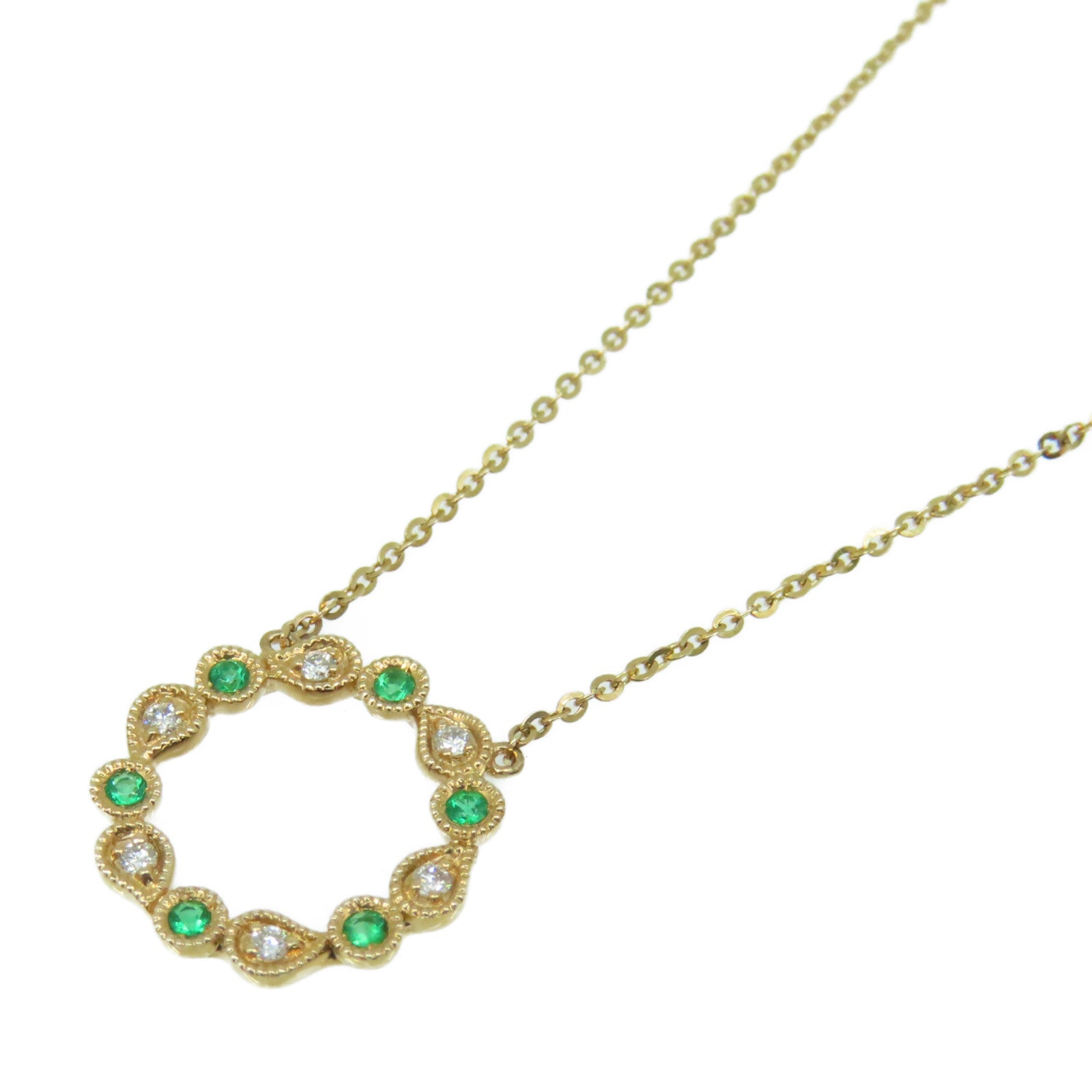 JEWELRY 18K玫瑰金/0.05ct绿宝石/0.05ct钻石Emerald Necklace项链