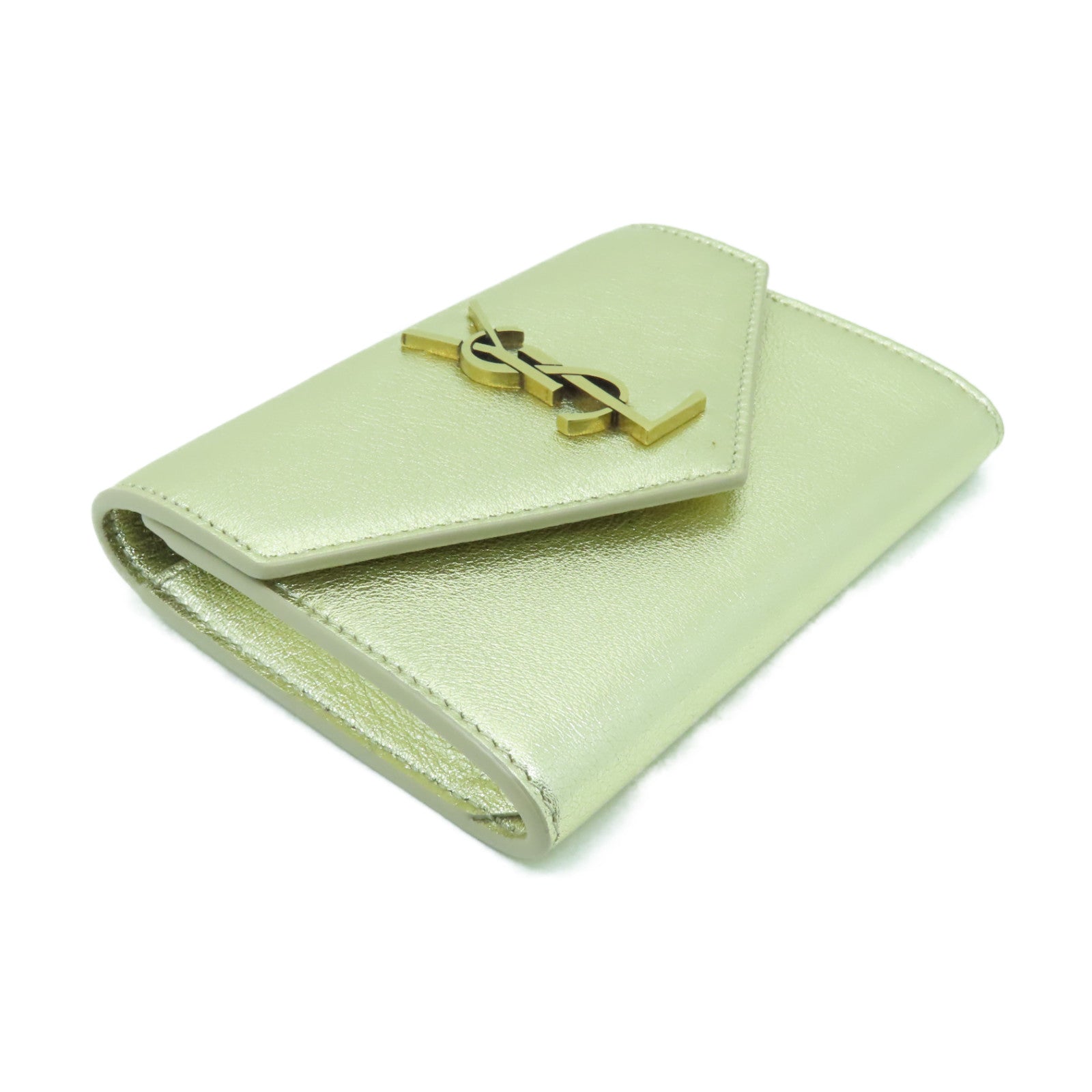 SAINT LAURENT 牛皮皮革Wallet金扣錢包金色