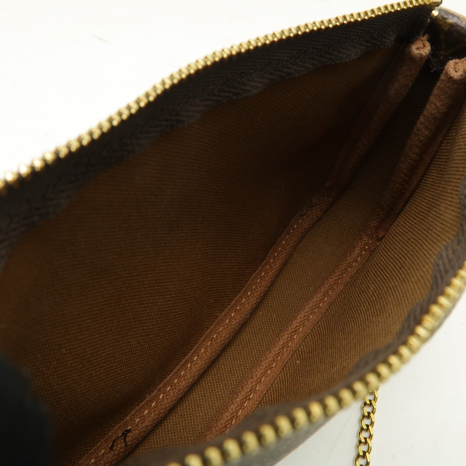 LOUIS VUITTON Monogram Mini Pochette金扣手挽袋棕色