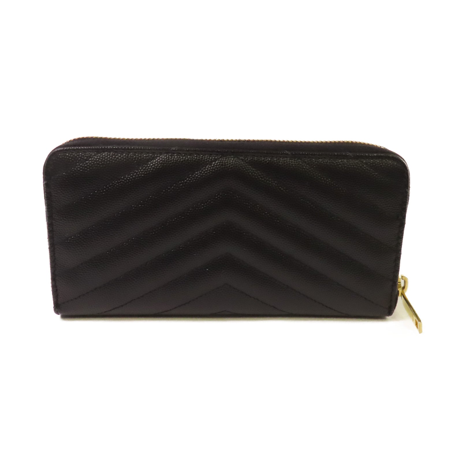 SAINT LAURENT 斜紋牛皮皮革Long Wallet金扣拉鏈長錢包黑色