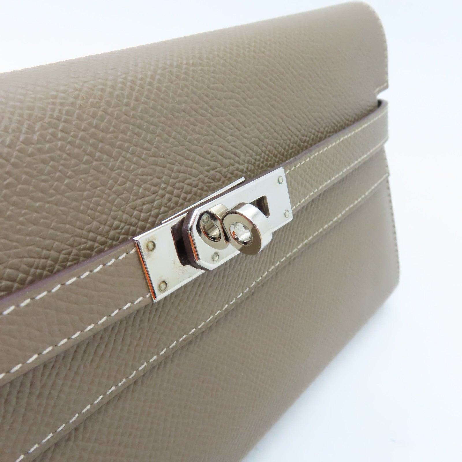 HERMES Epsom皮革Kelly Long Wallet銀扣長錢包灰色