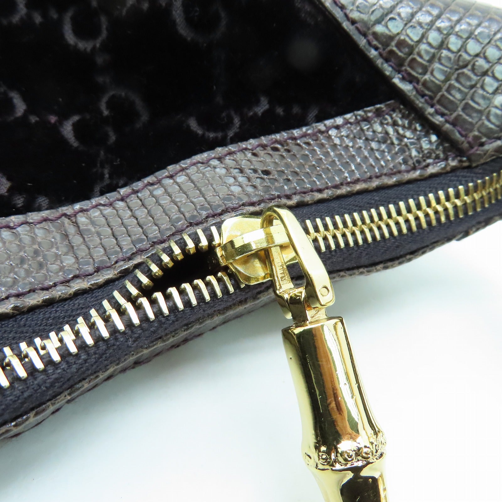 GUCCI velvet/lizard leather Handbag gold buckle hand bag wine red