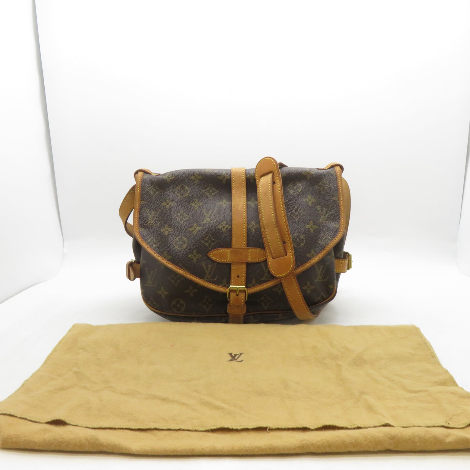 LOUIS VUITTON Monogram Saumur 30金扣肩背袋啡色