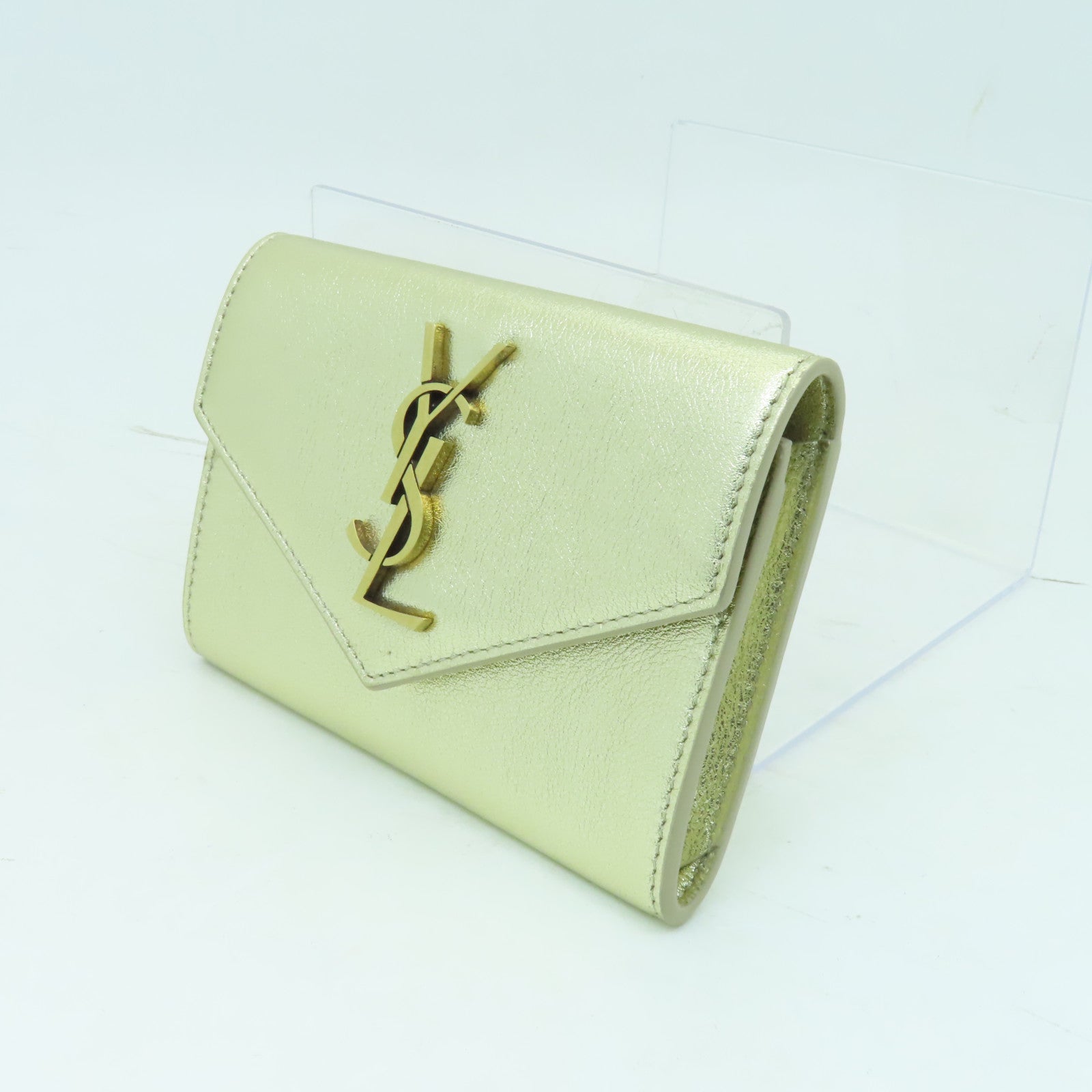SAINT LAURENT 牛皮皮革Wallet金扣錢包金色