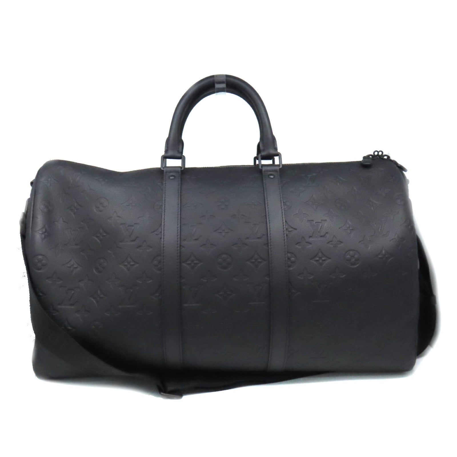LOUIS VUITTON Monogram Shadow Keepall 50 Bandoulie Boston Bag旅行包黑色
