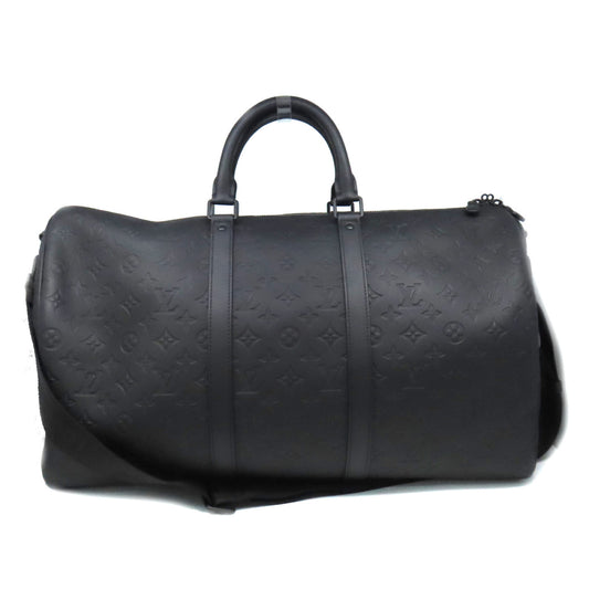 LOUIS VUITTON Monogram Shadow Keepall 50 Bandoulie Boston Bag旅行包黑色