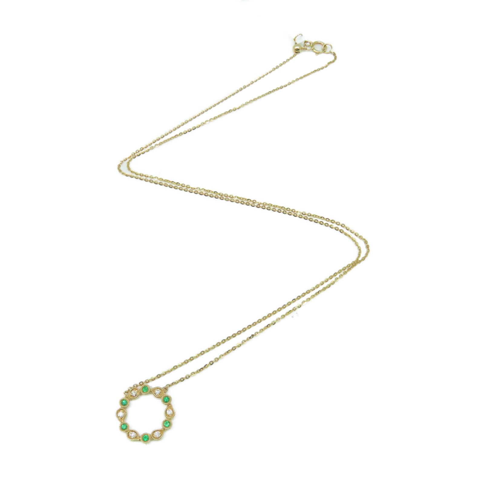 JEWELRY 18K玫瑰金/0.05ct绿宝石/0.05ct钻石Emerald Necklace项链