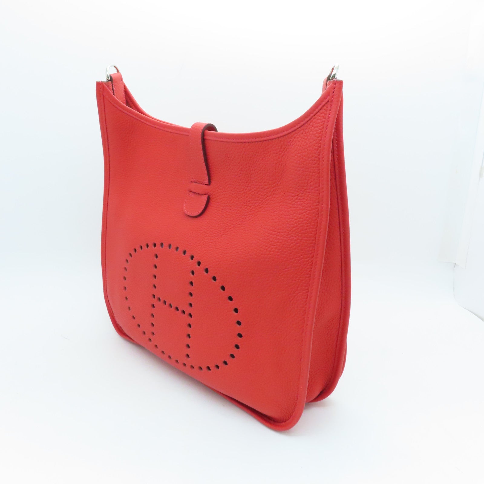 HERMES Clemence皮革Evelyne GM银扣肩背袋红色
