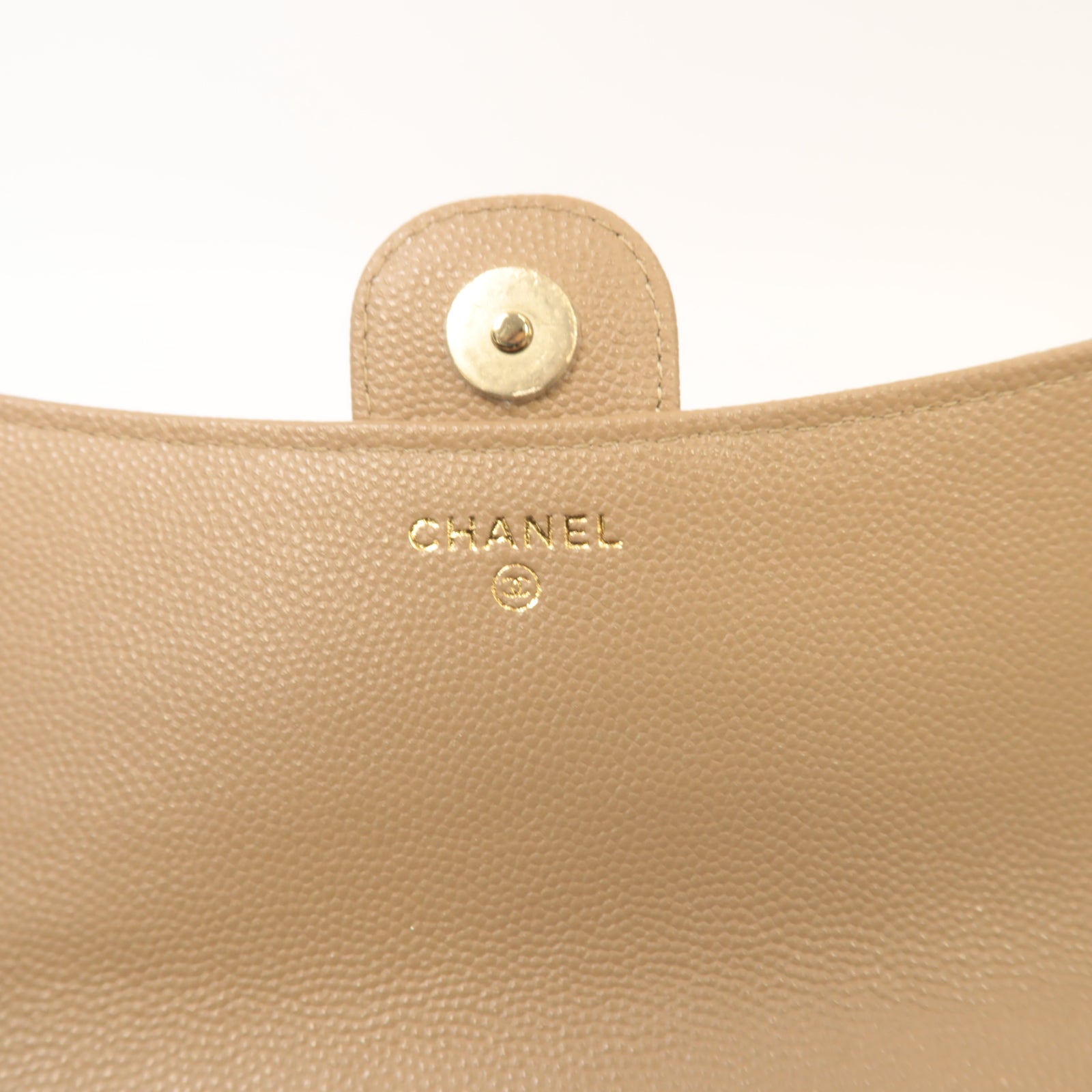 CHANEL 菱格Caviar皮革Chain Shoulder金扣鏈帶肩背袋米色