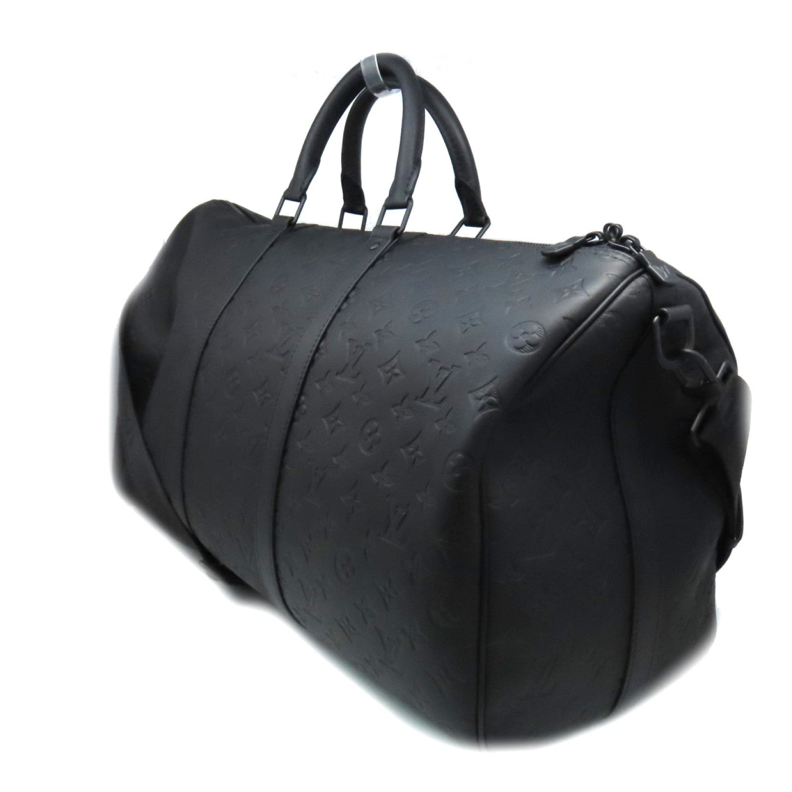 LOUIS VUITTON Monogram Shadow Keepall 50 Bandoulie Boston Bag旅行包黑色