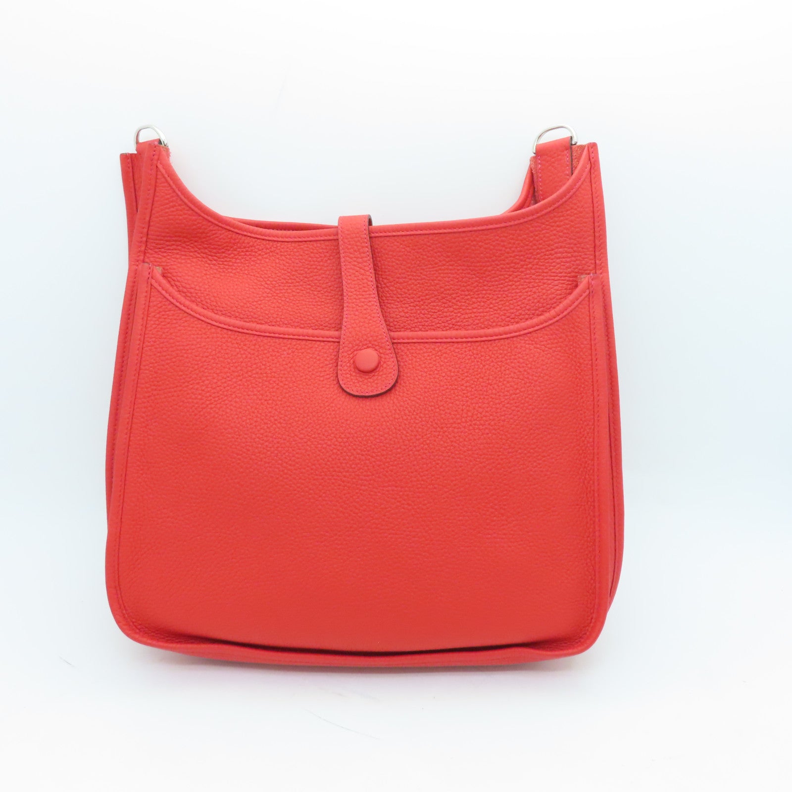 HERMES Clemence皮革Evelyne GM银扣肩背袋红色