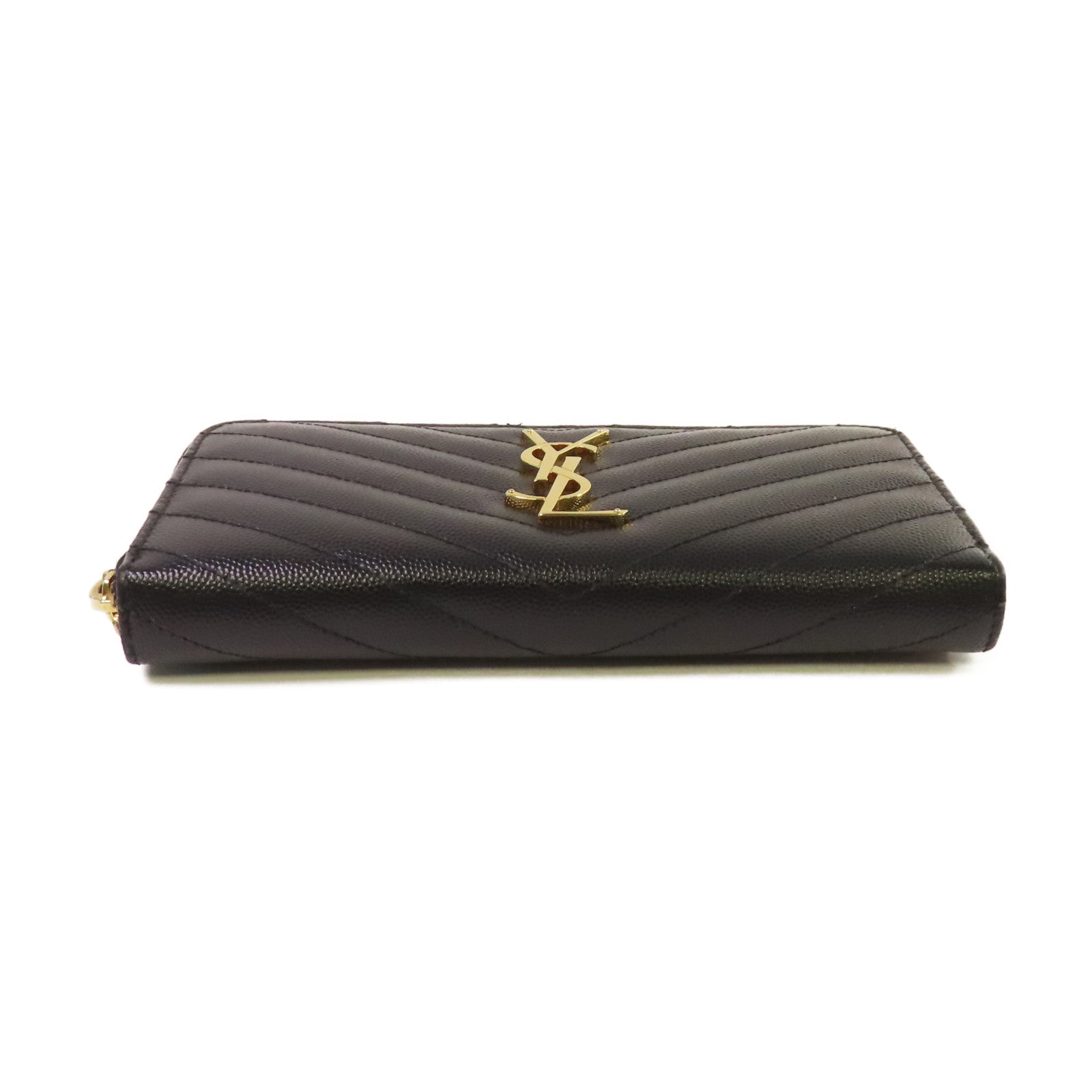 SAINT LAURENT 斜紋牛皮皮革Long Wallet金扣拉鏈長錢包黑色