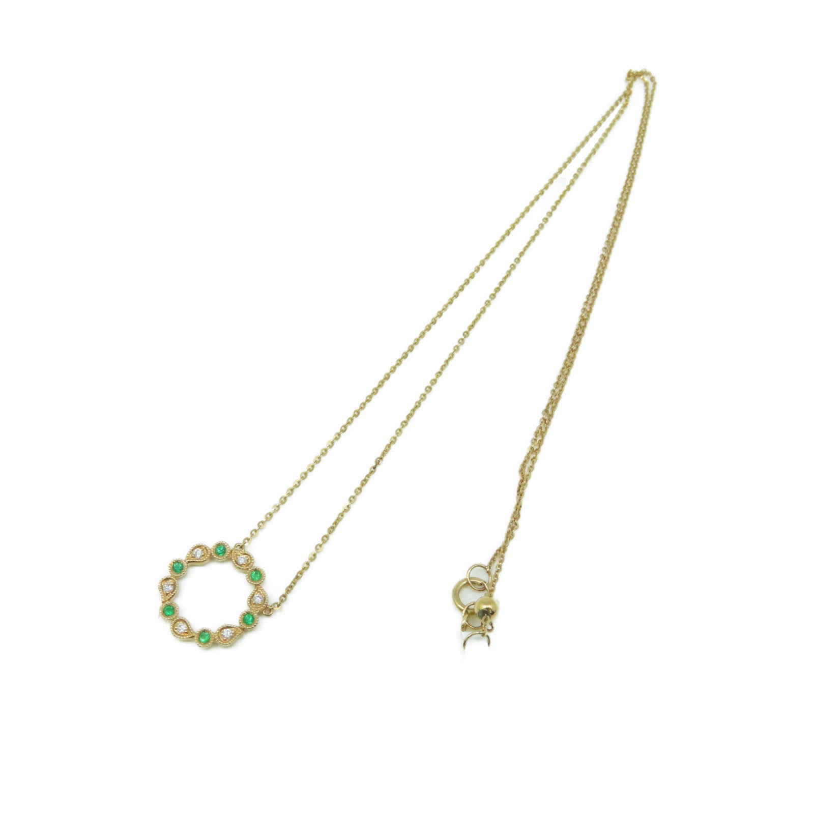 JEWELRY 18K玫瑰金/0.05ct绿宝石/0.05ct钻石Emerald Necklace项链