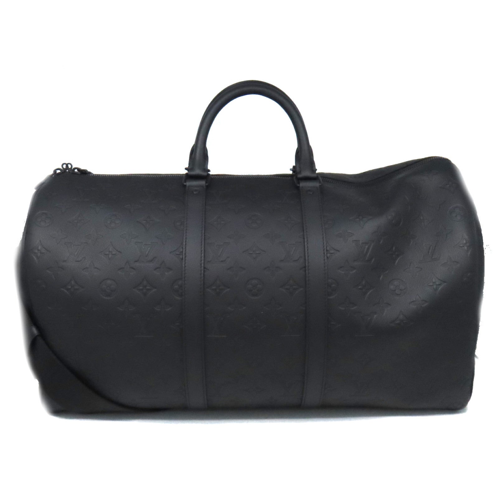 LOUIS VUITTON Monogram Shadow Keepall 50 Bandoulie Boston Bag旅行包黑色