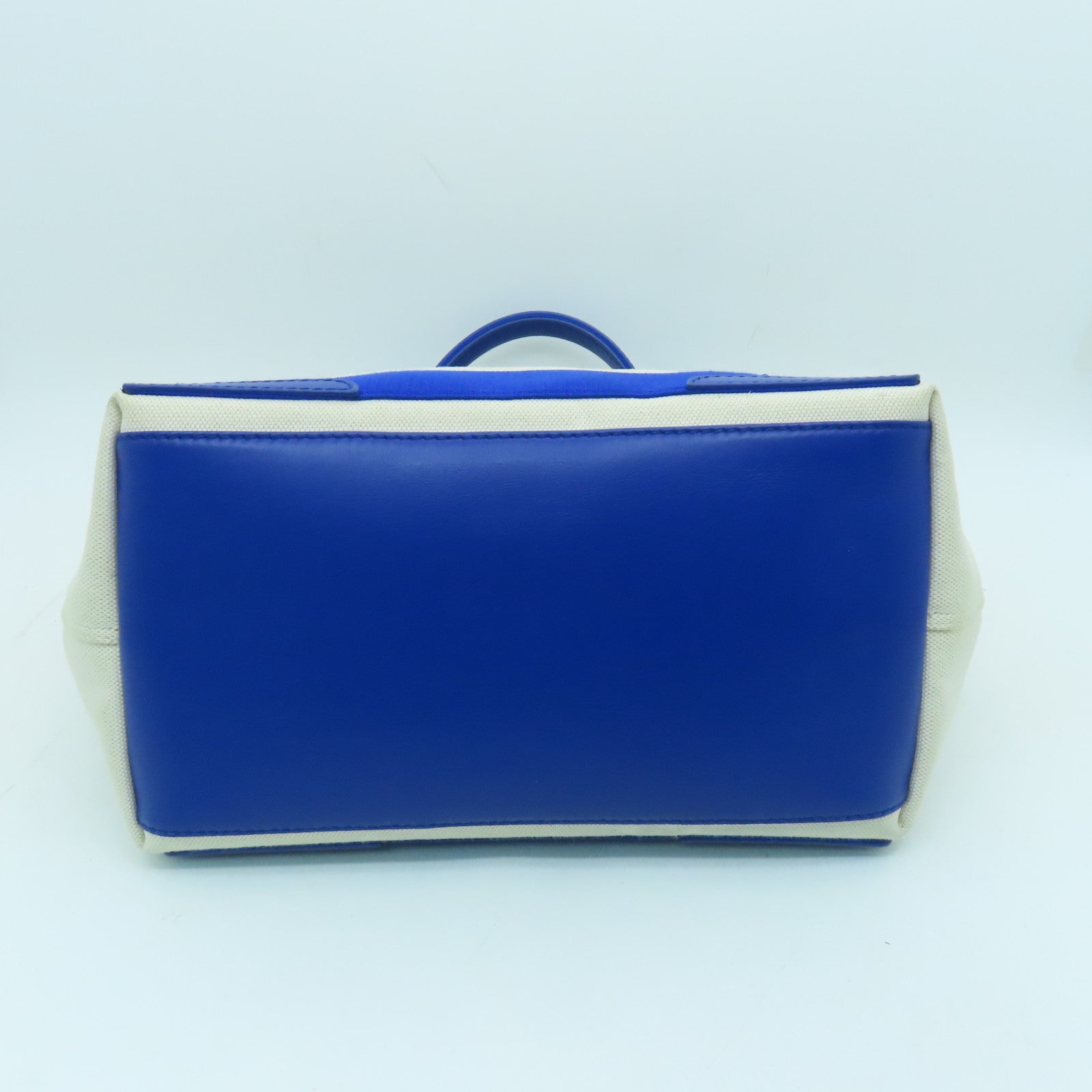 BALENCIAGA Canvas Cabes Canves Silver Button Handle Bag Blue/White