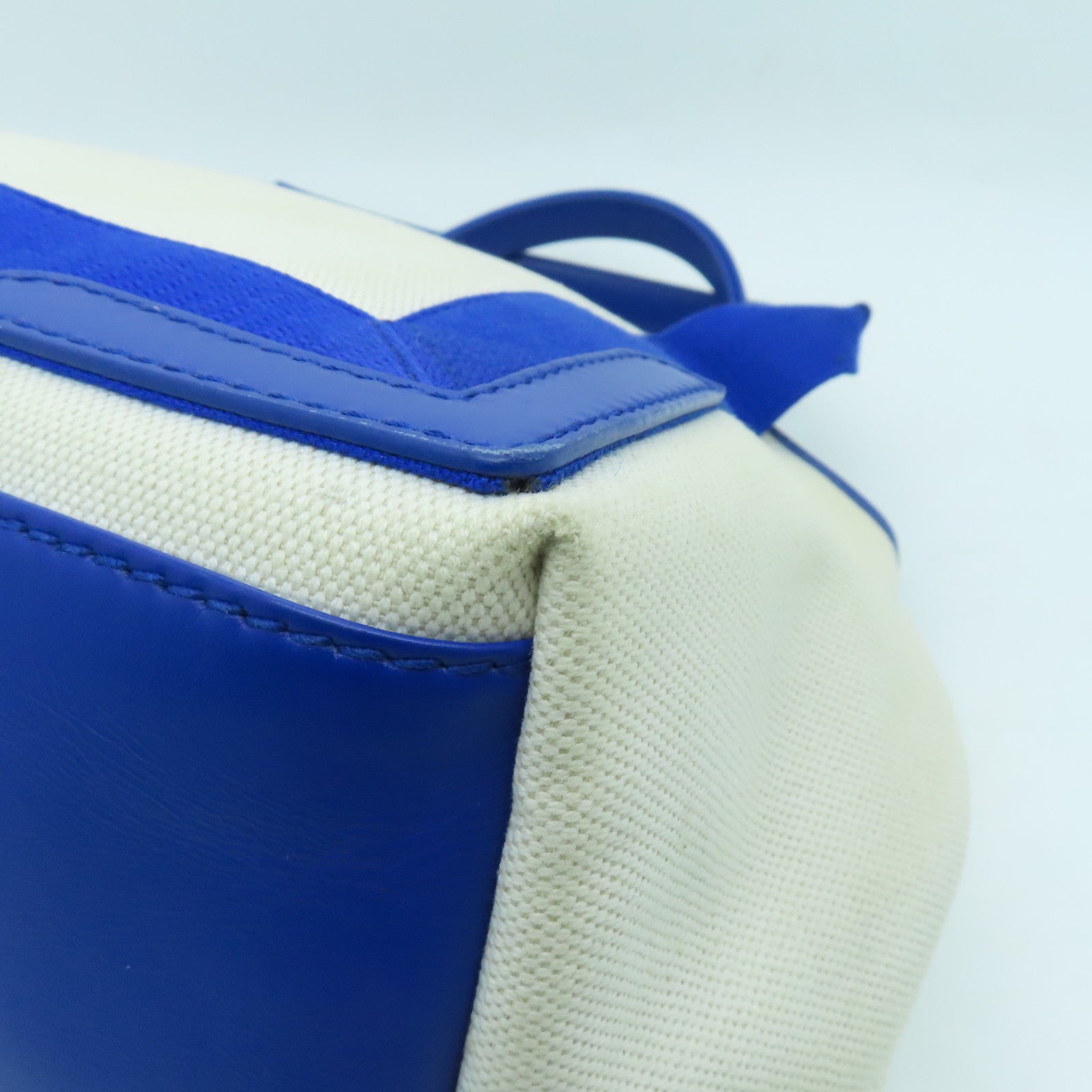 BALENCIAGA Canvas Cabes Canves Silver Button Handle Bag Blue/White