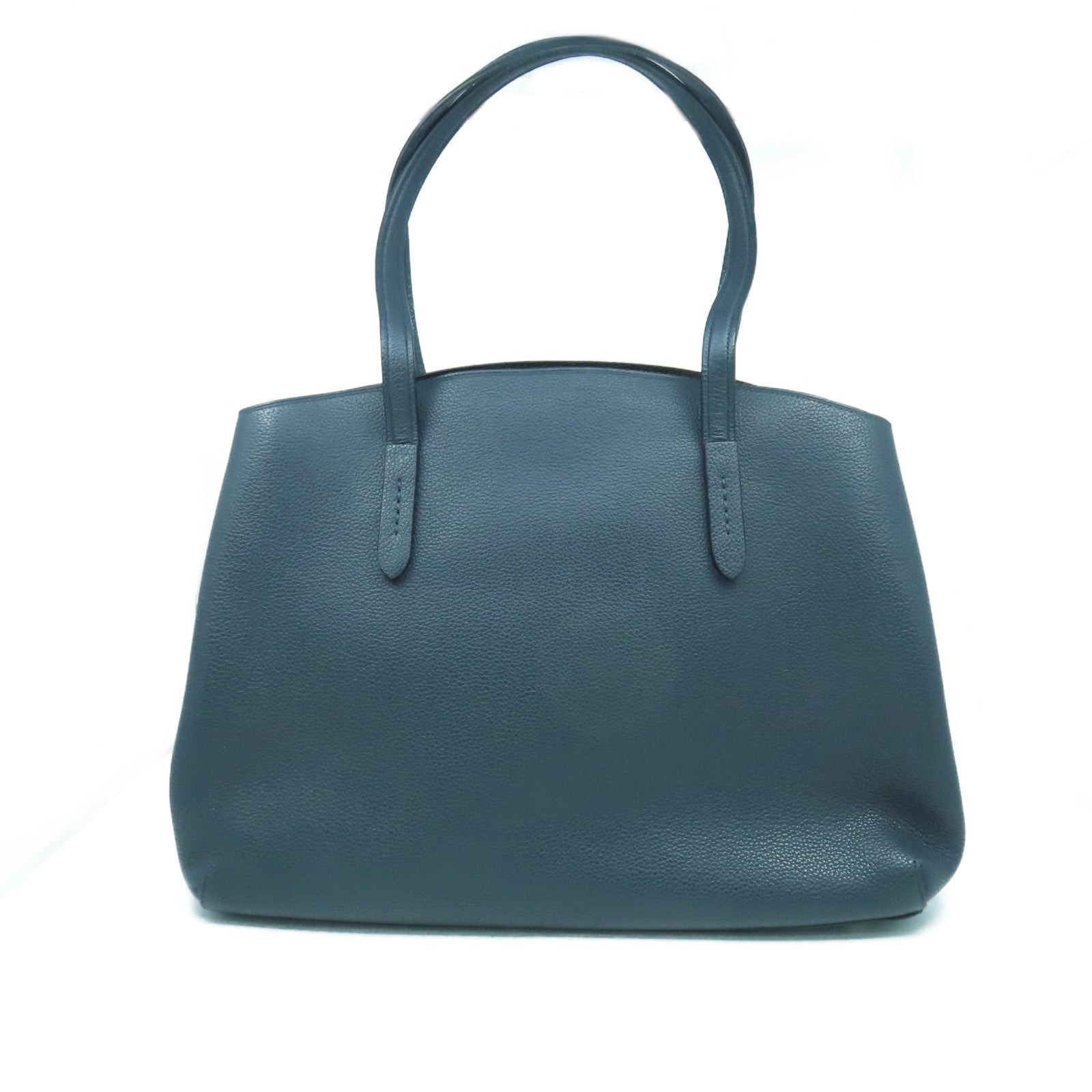 COACH 牛皮皮革Tote Bag銀扣肩背袋深藍色