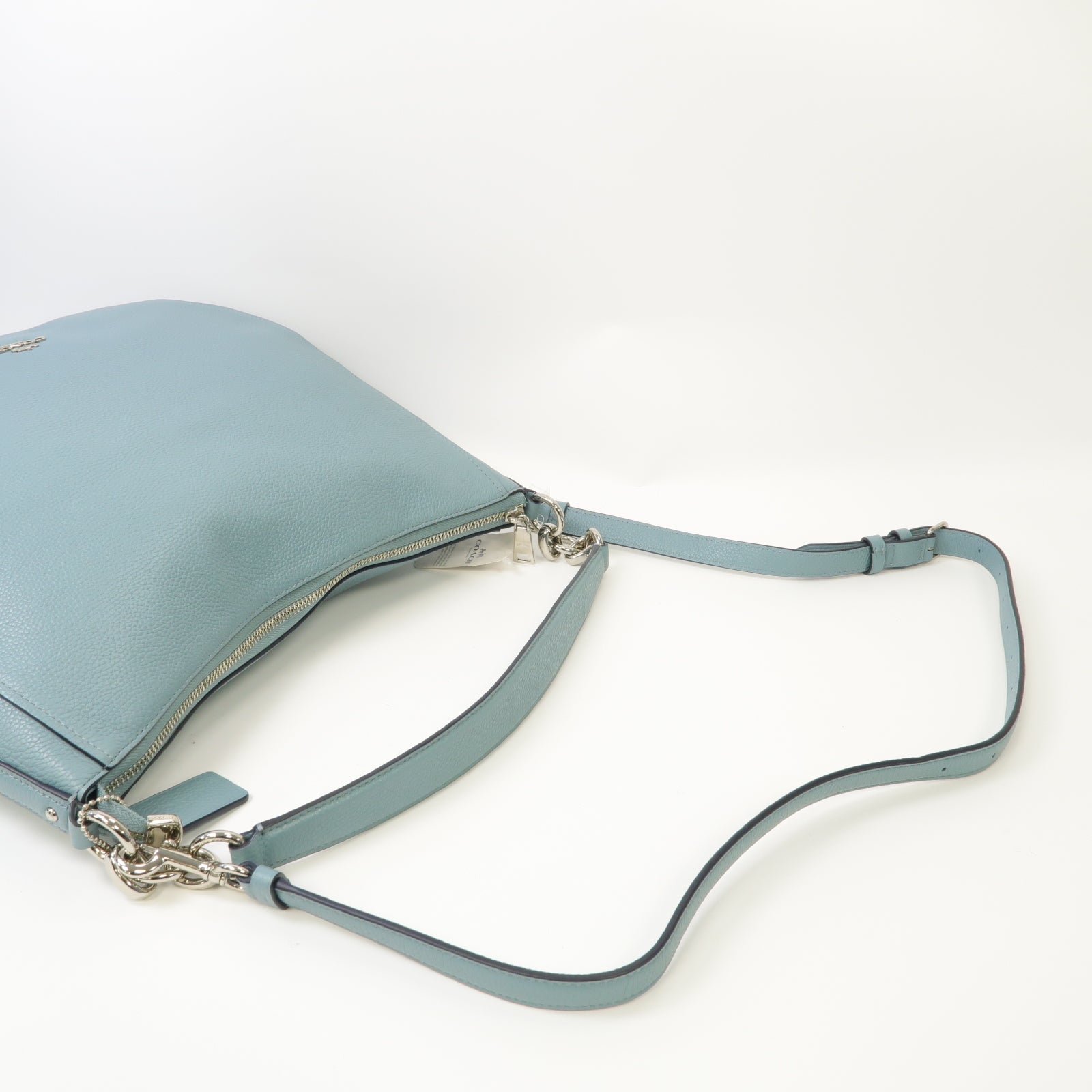 COACH 牛皮皮革2way Shoulder Bag銀扣手挽肩背兩用袋淺藍色