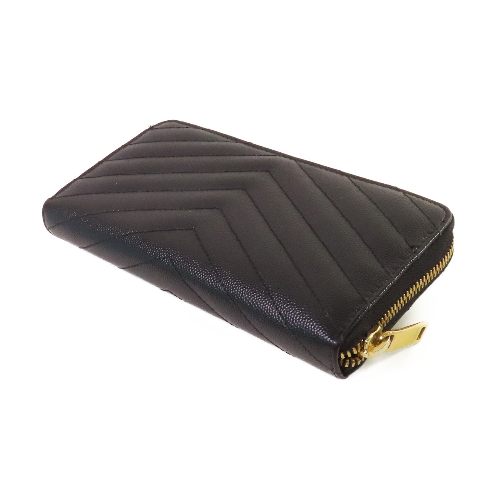 SAINT LAURENT 斜紋牛皮皮革Long Wallet金扣拉鏈長錢包黑色