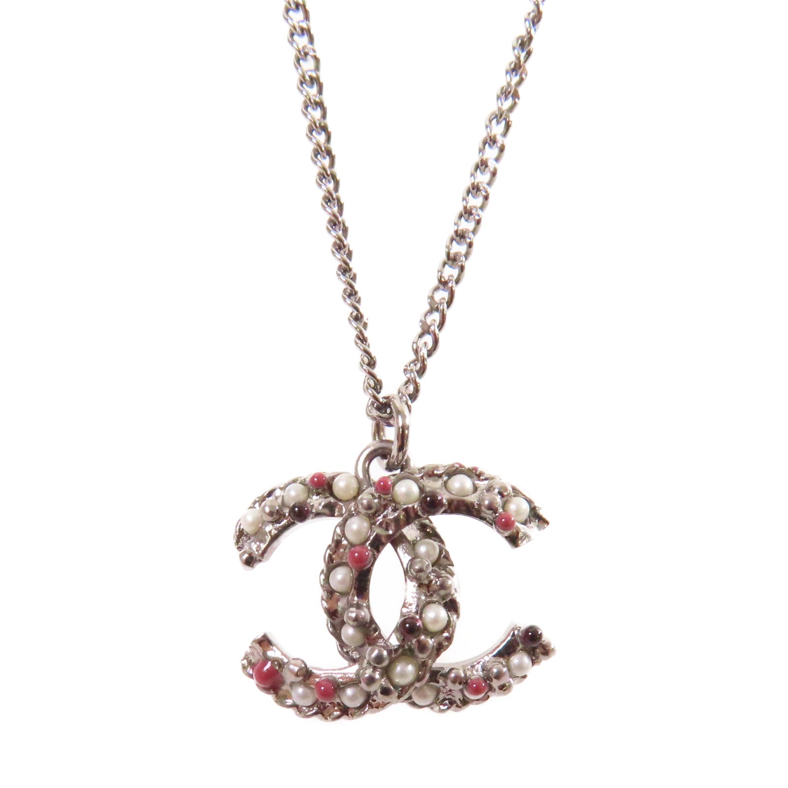 CHANEL 金屬/PVC CC Necklace項鏈銀色/彩色