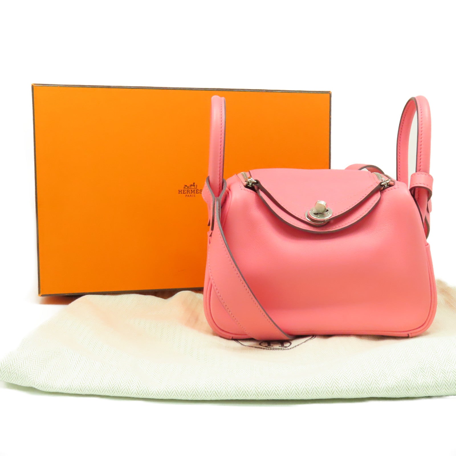 HERMES Swift皮革Mini Lindy Shoulder Bag銀扣手挽肩背兩用袋Rose D'ete夏日玫瑰粉色