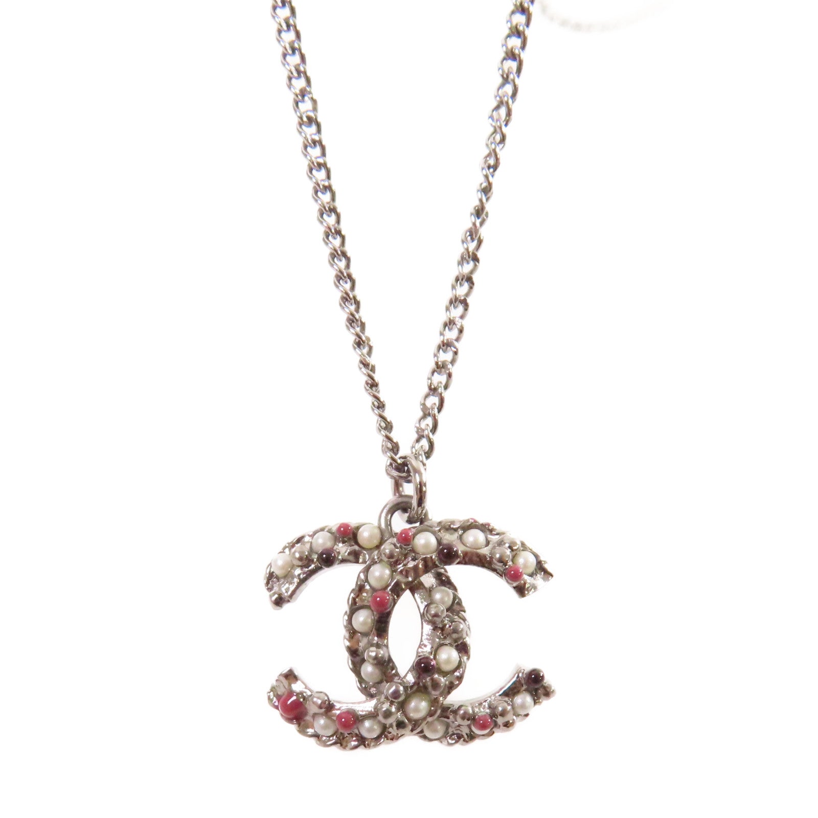 CHANEL 金屬/PVC CC Necklace項鏈銀色/彩色