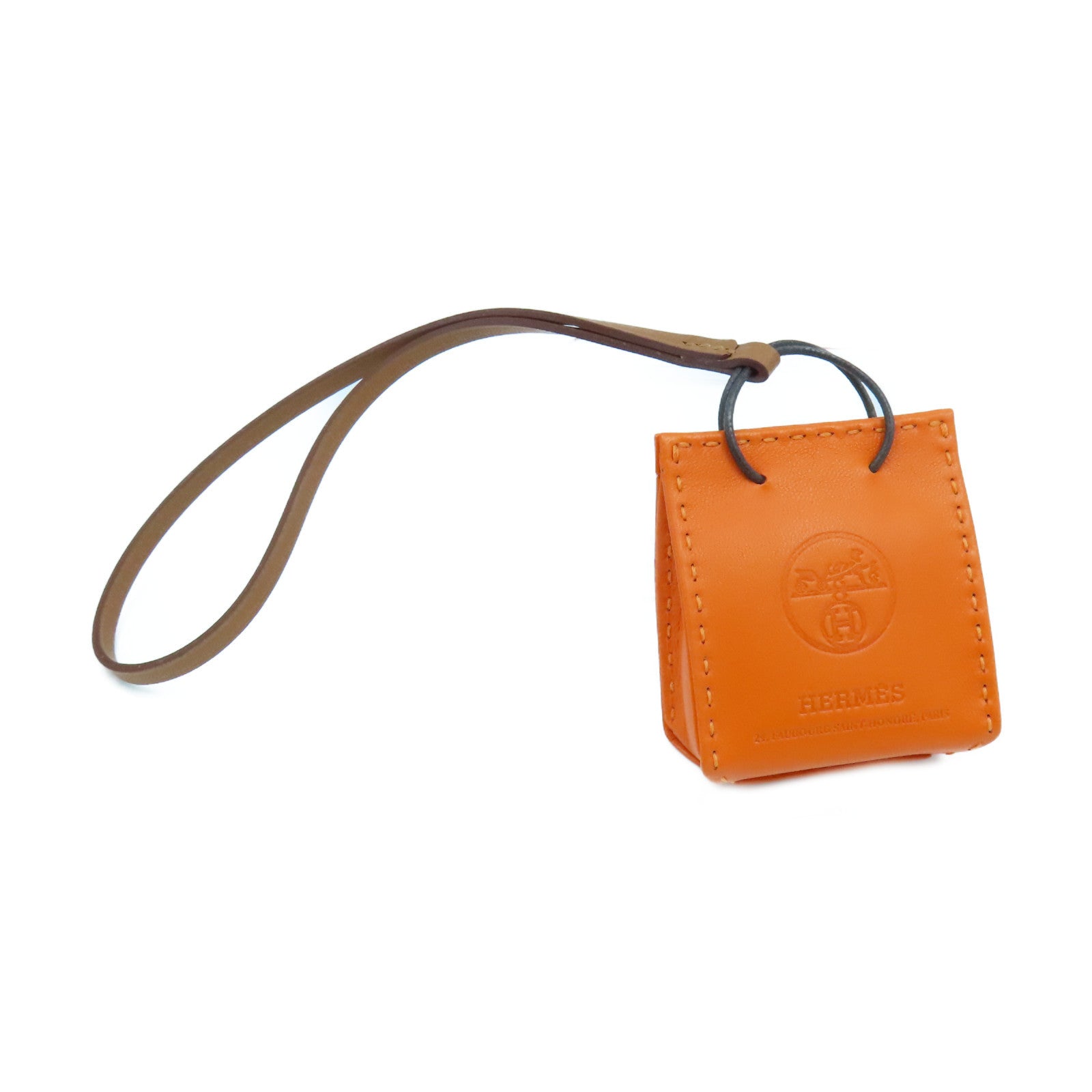 HERMES Swift皮革Shopping Bag Charm挂饰Orange/橙色