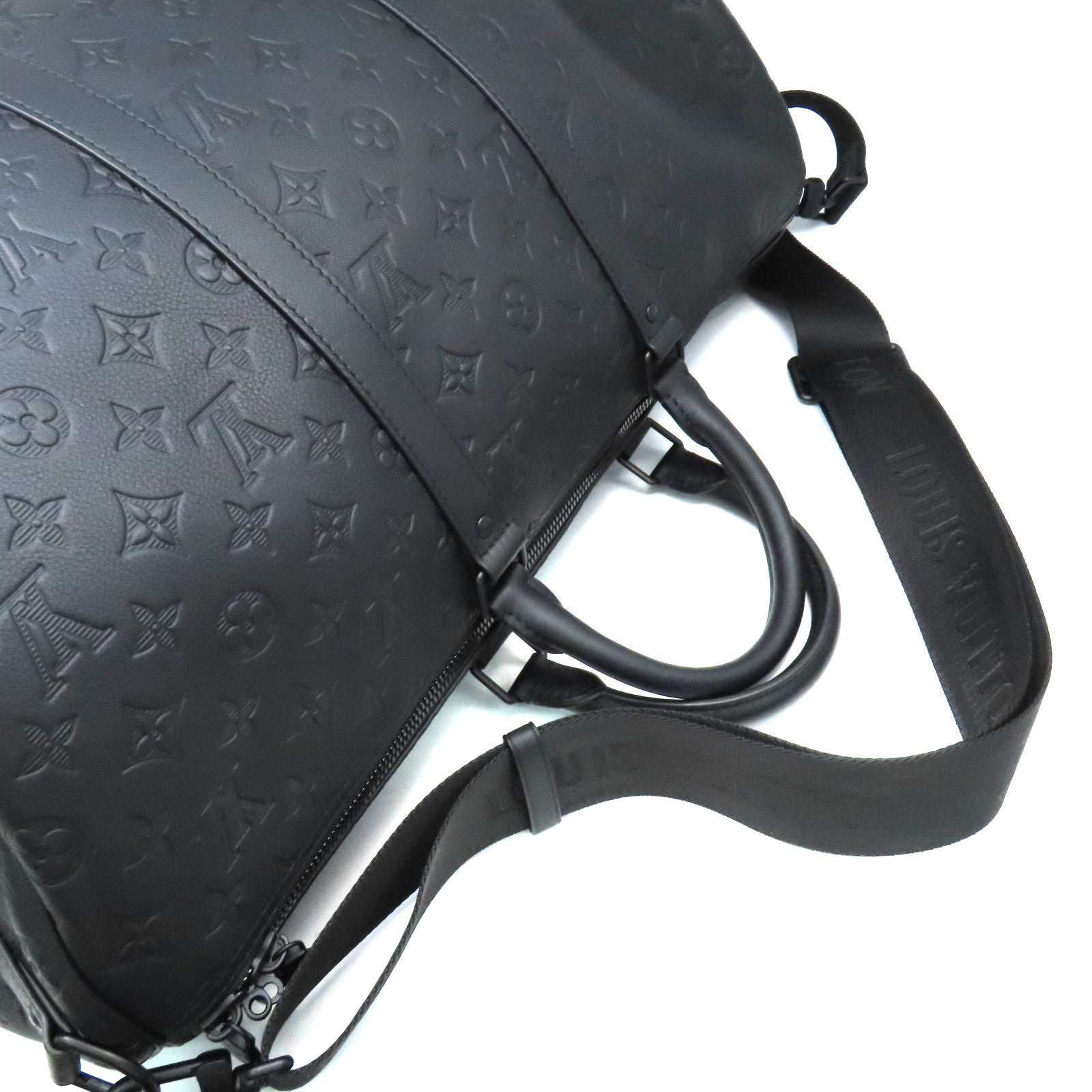 LOUIS VUITTON Monogram Shadow Keepall 50 Bandoulie Boston Bag旅行包黑色