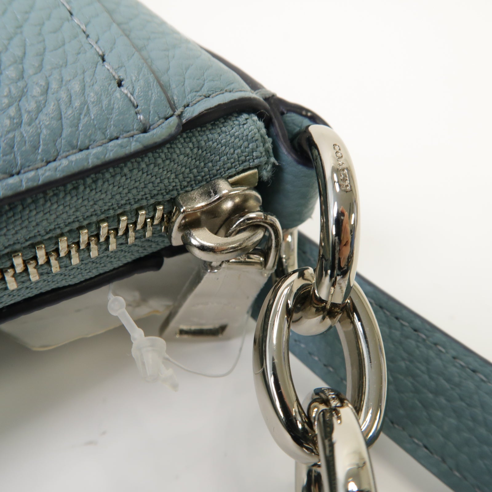 COACH 牛皮皮革2way Shoulder Bag銀扣手挽肩背兩用袋淺藍色