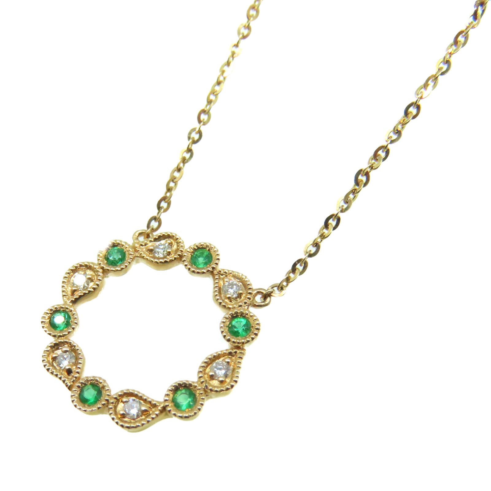 JEWELRY 18K玫瑰金/0.05ct绿宝石/0.05ct钻石Emerald Necklace项链