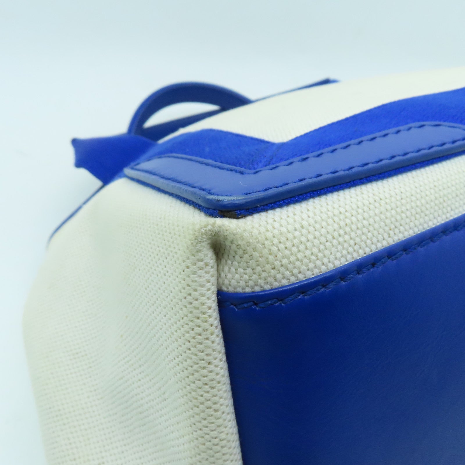 BALENCIAGA Canvas Cabes Canves Silver Button Handle Bag Blue/White