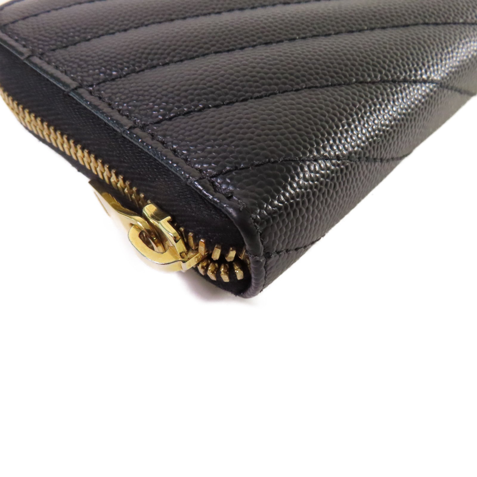 SAINT LAURENT 斜紋牛皮皮革Long Wallet金扣拉鏈長錢包黑色