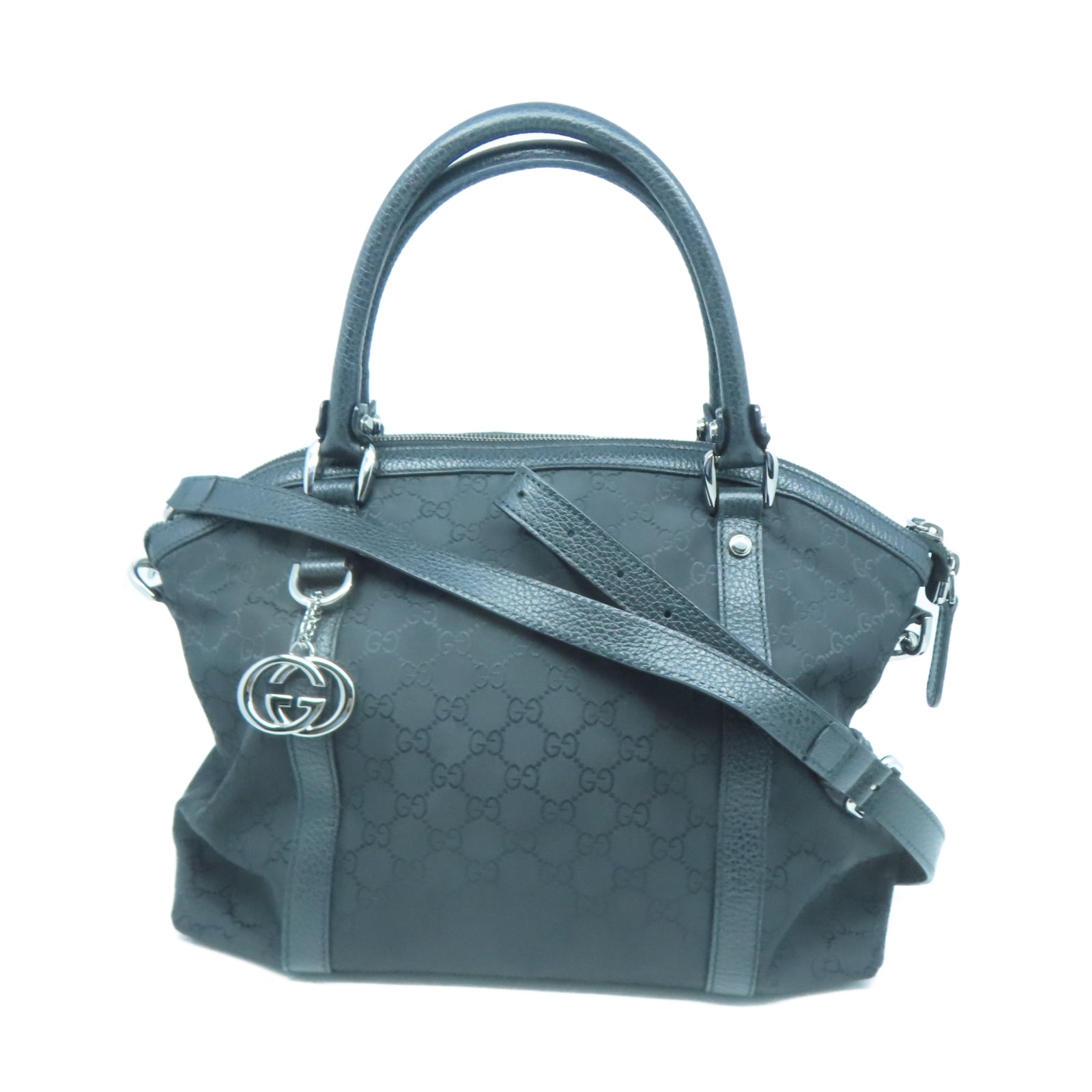 GUCCI 帆布2 Way Shoulder銀扣手挽肩背兩用袋黑色