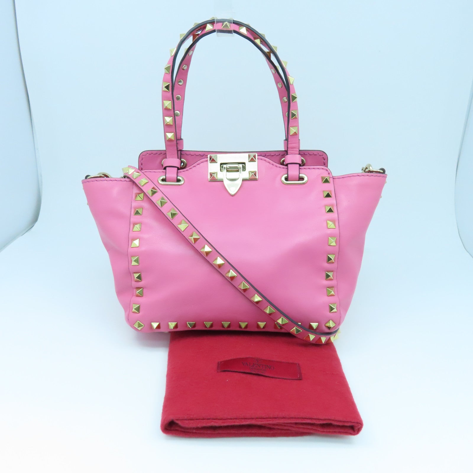 Valentino 【激減優惠】牛皮皮革2Way Shoulder金扣手挽肩背兩用袋粉紅色