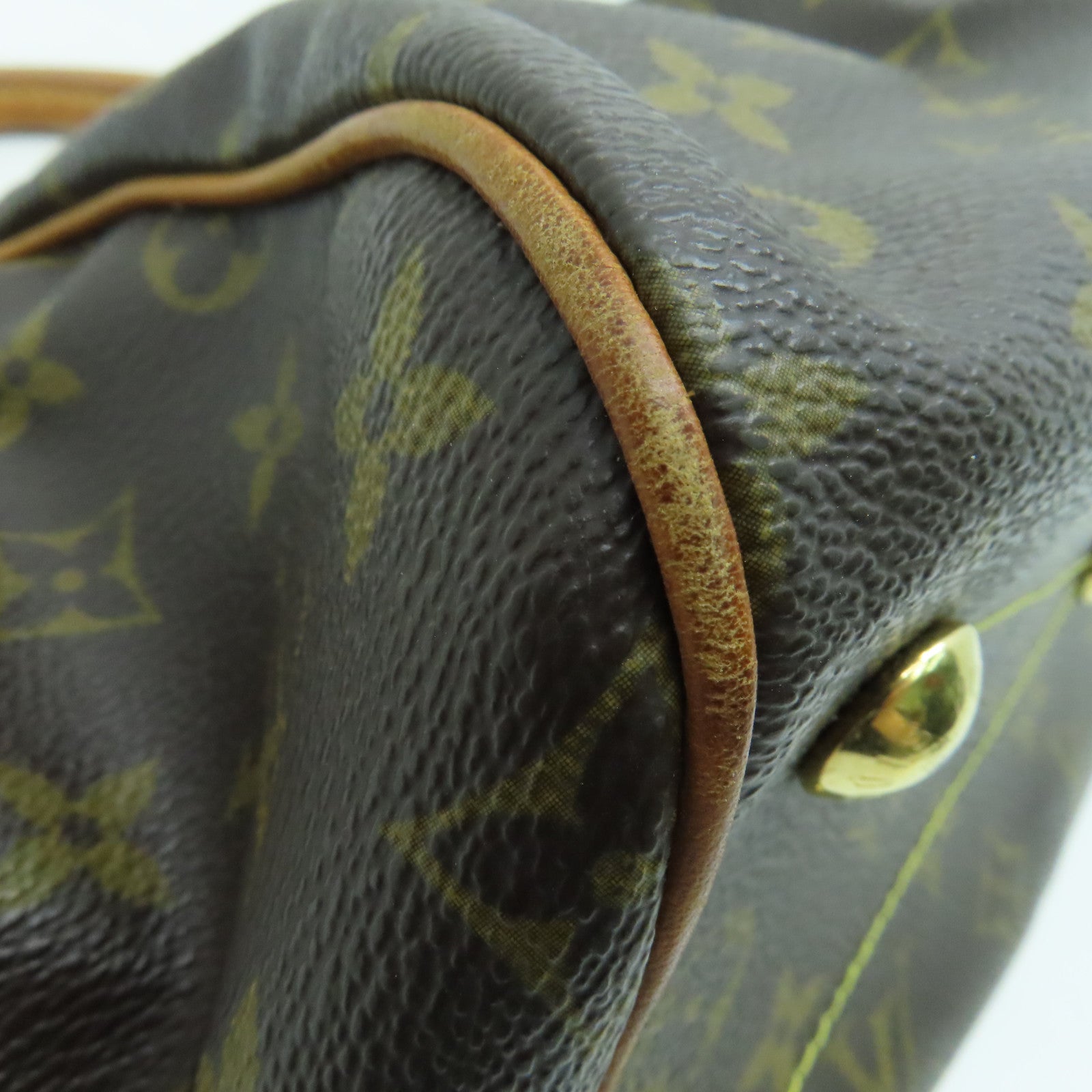 LOUIS VUITTON Monogram Tivoli PM Handle Bag Gold Buckle Brown