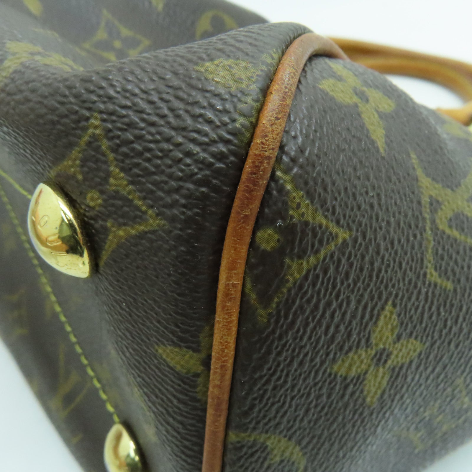 LOUIS VUITTON Monogram Tivoli PM Handle Bag Gold Buckle Brown