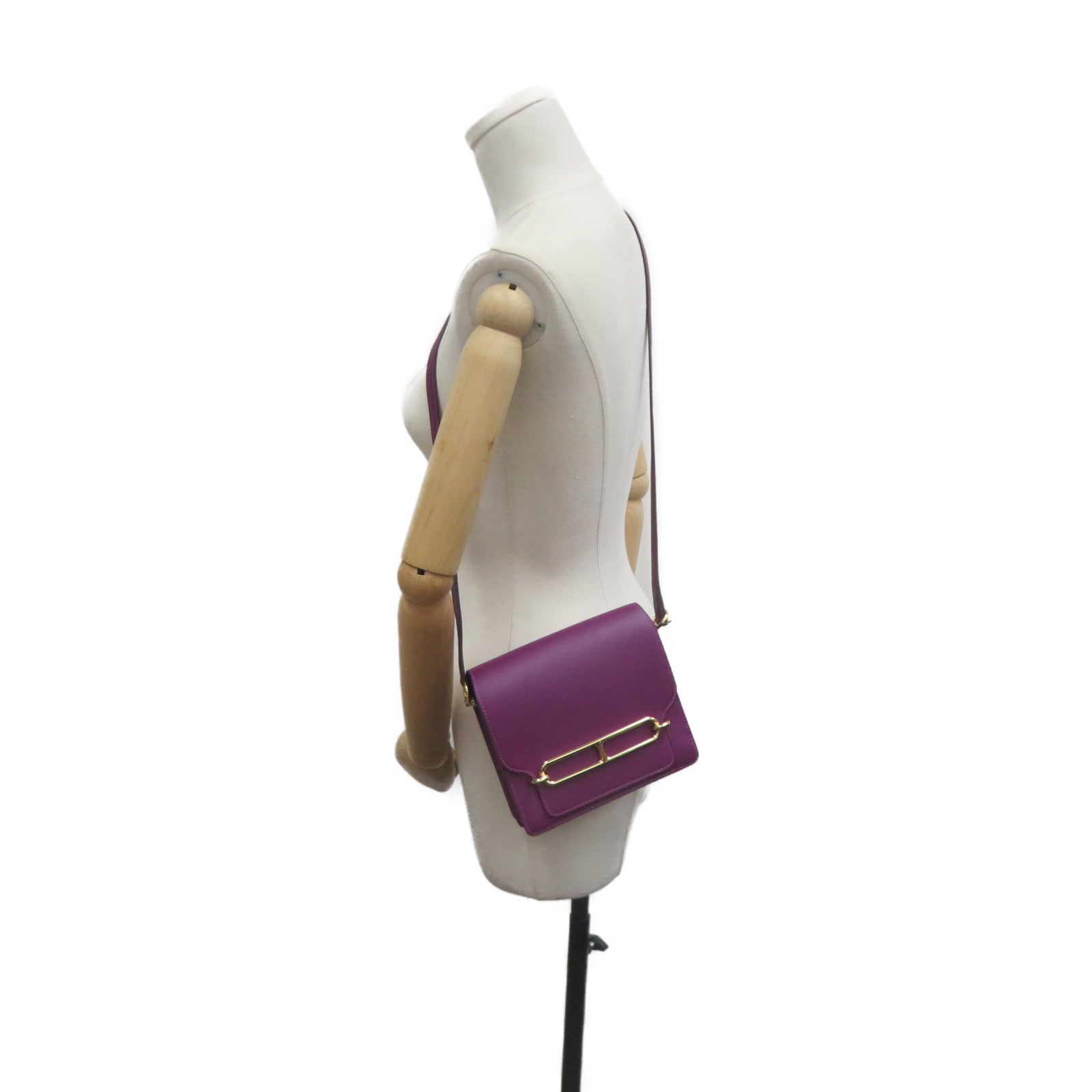 HERMES Ecercolor皮革Mini Roulis Shoulder Bag金扣肩背袋紫色