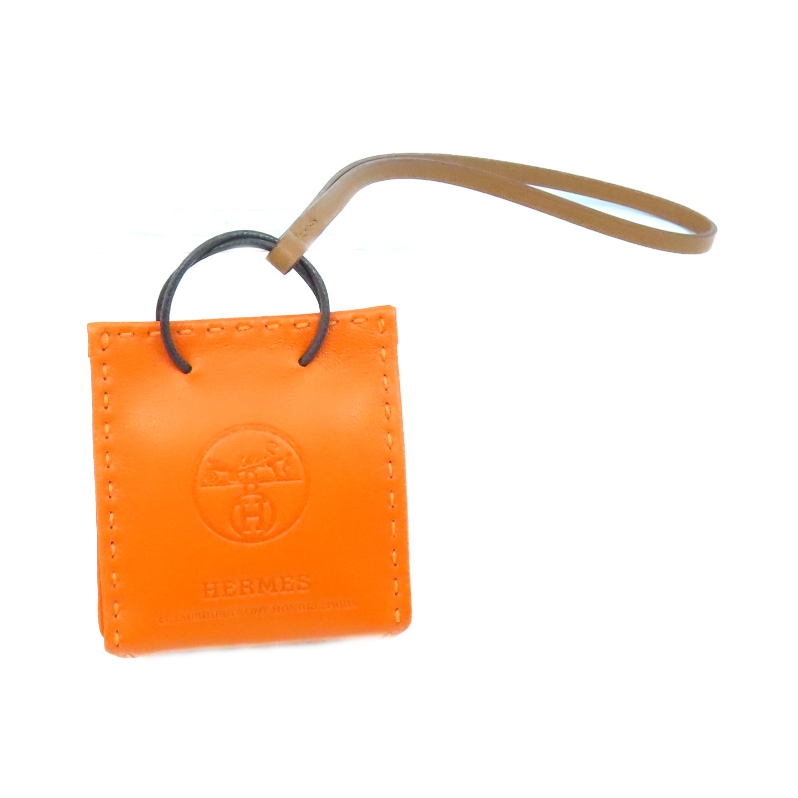 HERMES Swift皮革Shopping Bag Charm挂饰Orange/橙色