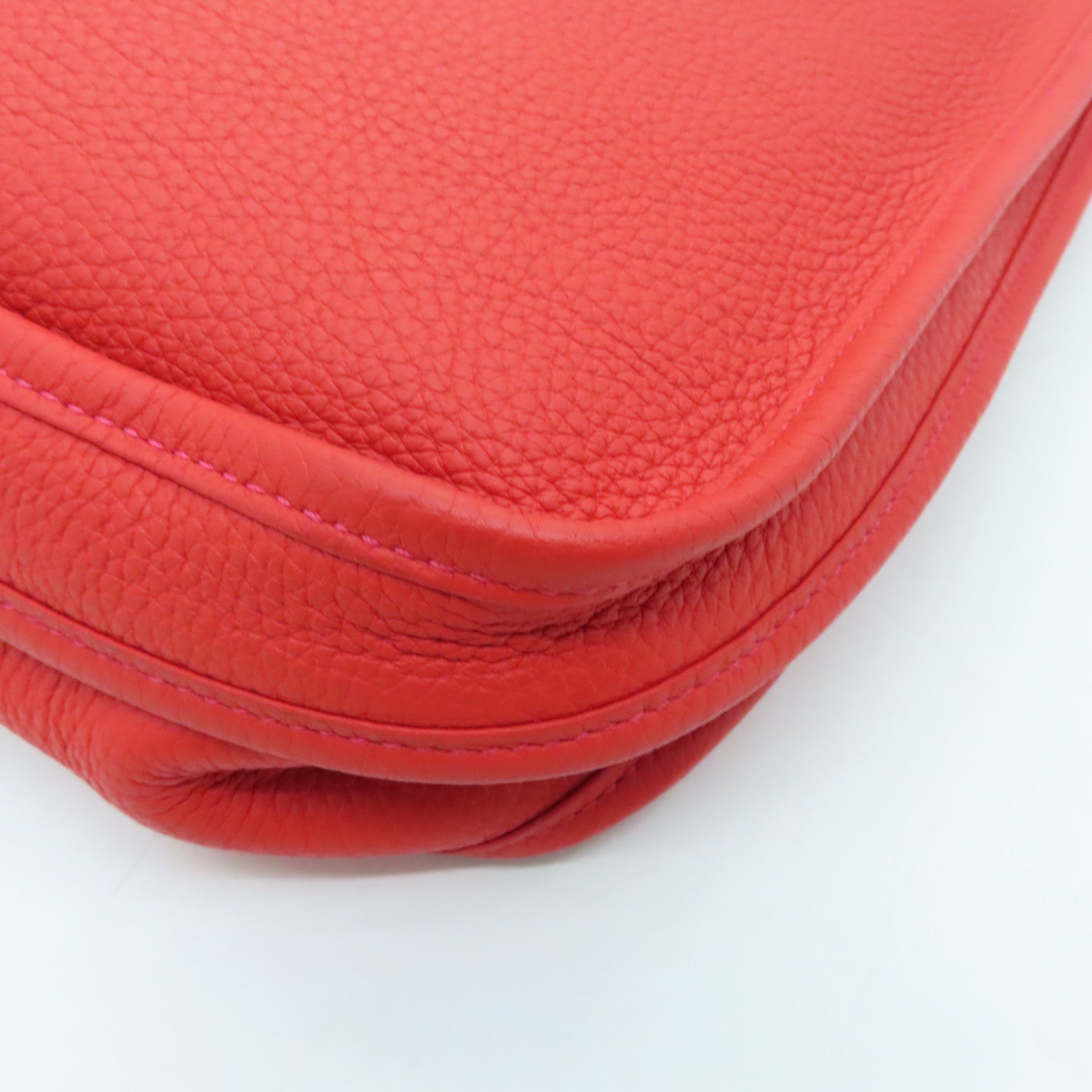 HERMES Clemence皮革Evelyne GM银扣肩背袋红色
