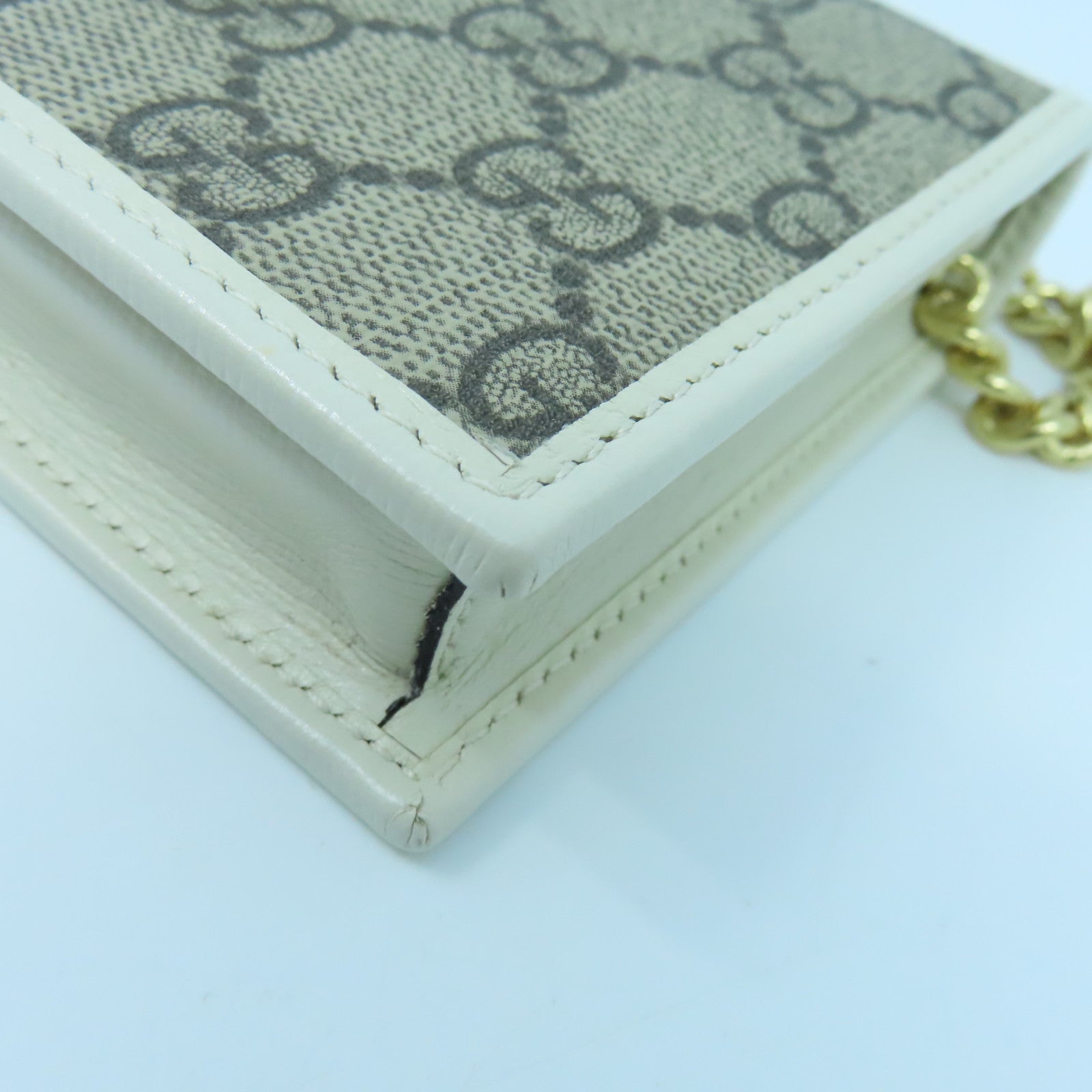 GUCCI 涂层皮革Horsebit 1955 GG Wallet On Chain金扣链带肩背袋白色