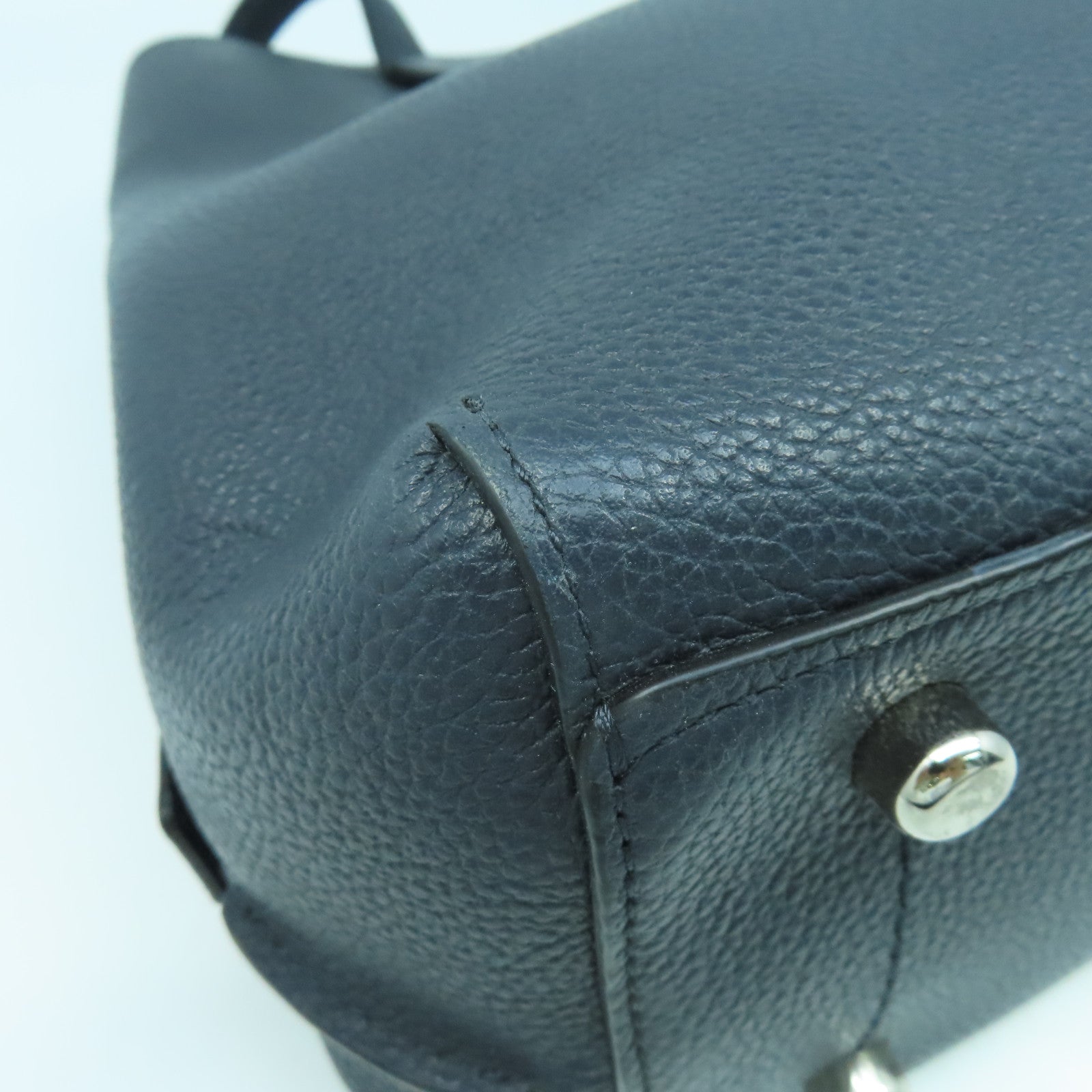 COACH 牛皮皮革Tote Bag銀扣肩背袋深藍色