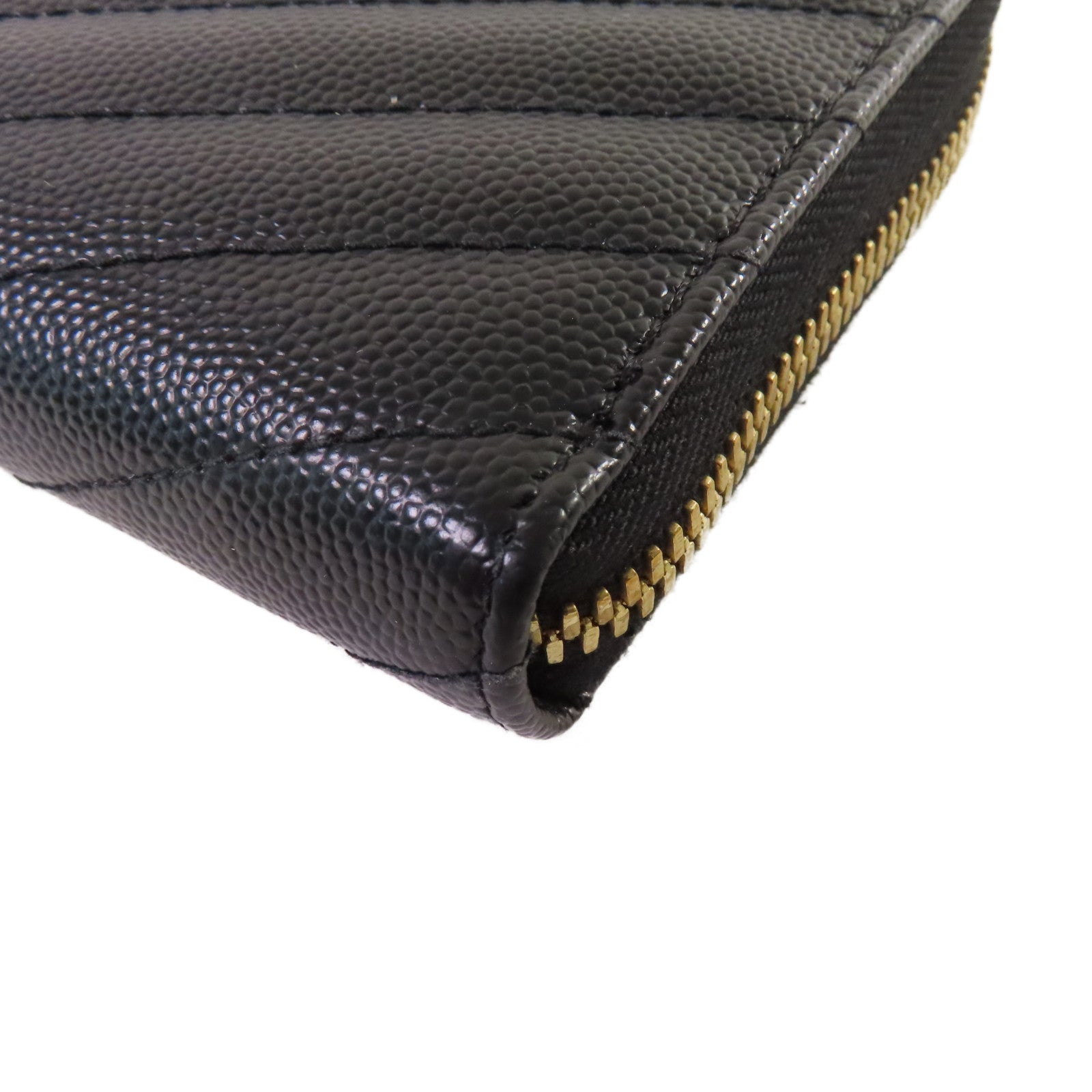 SAINT LAURENT 斜紋牛皮皮革Long Wallet金扣拉鏈長錢包黑色