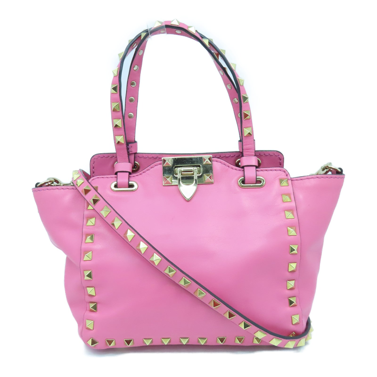 Valentino 【激減優惠】牛皮皮革2Way Shoulder金扣手挽肩背兩用袋粉紅色