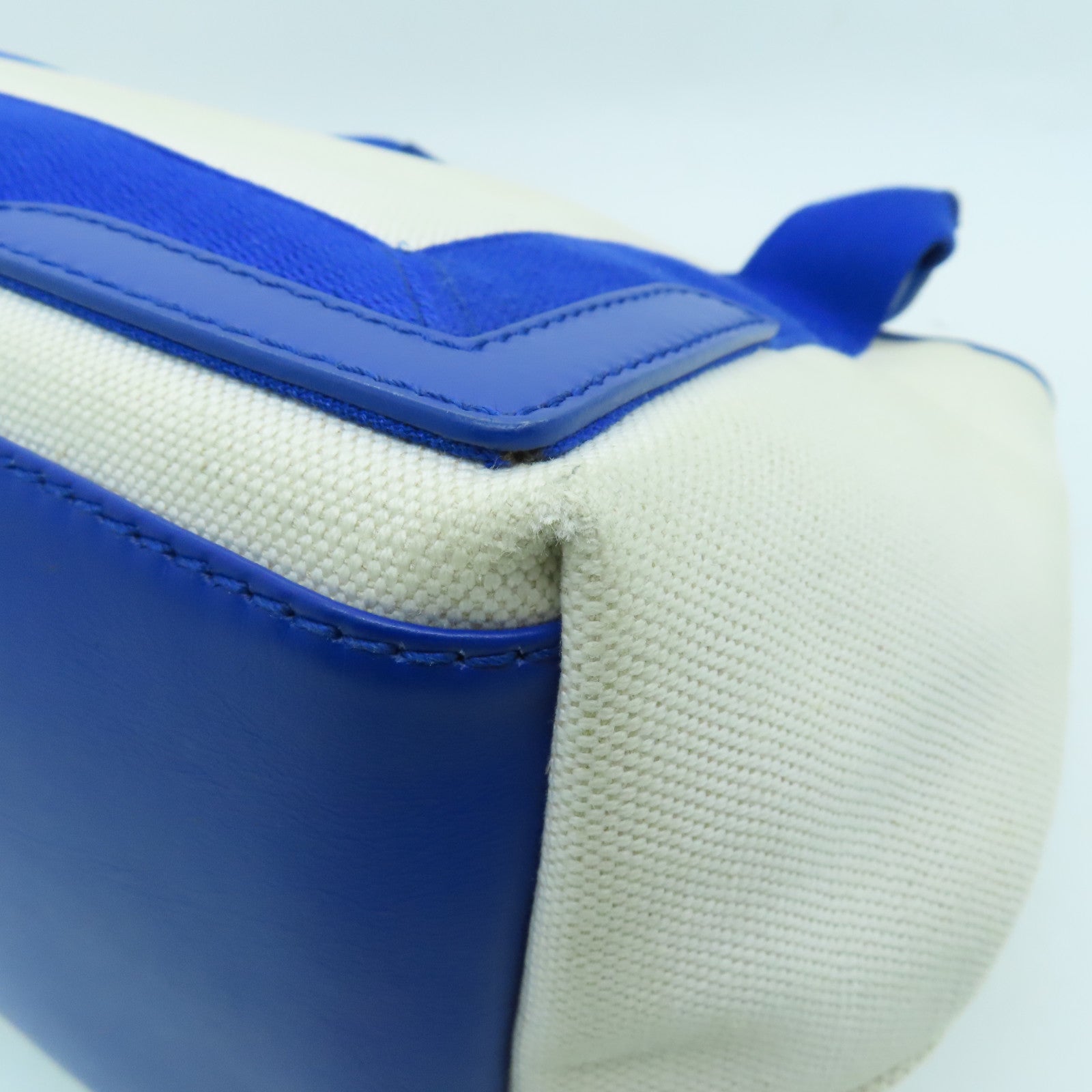 BALENCIAGA Canvas Cabes Canves Silver Button Handle Bag Blue/White