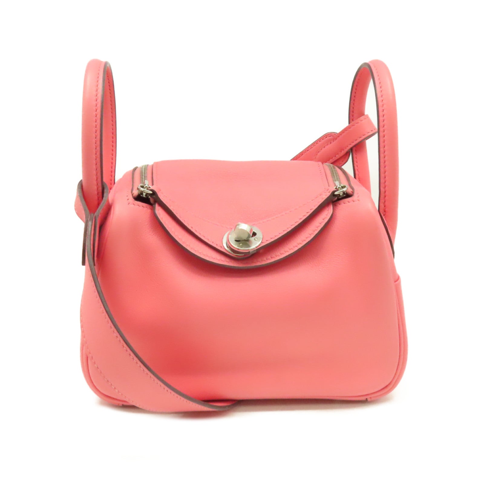HERMES Swift皮革Mini Lindy Shoulder Bag銀扣手挽肩背兩用袋Rose D'ete夏日玫瑰粉色