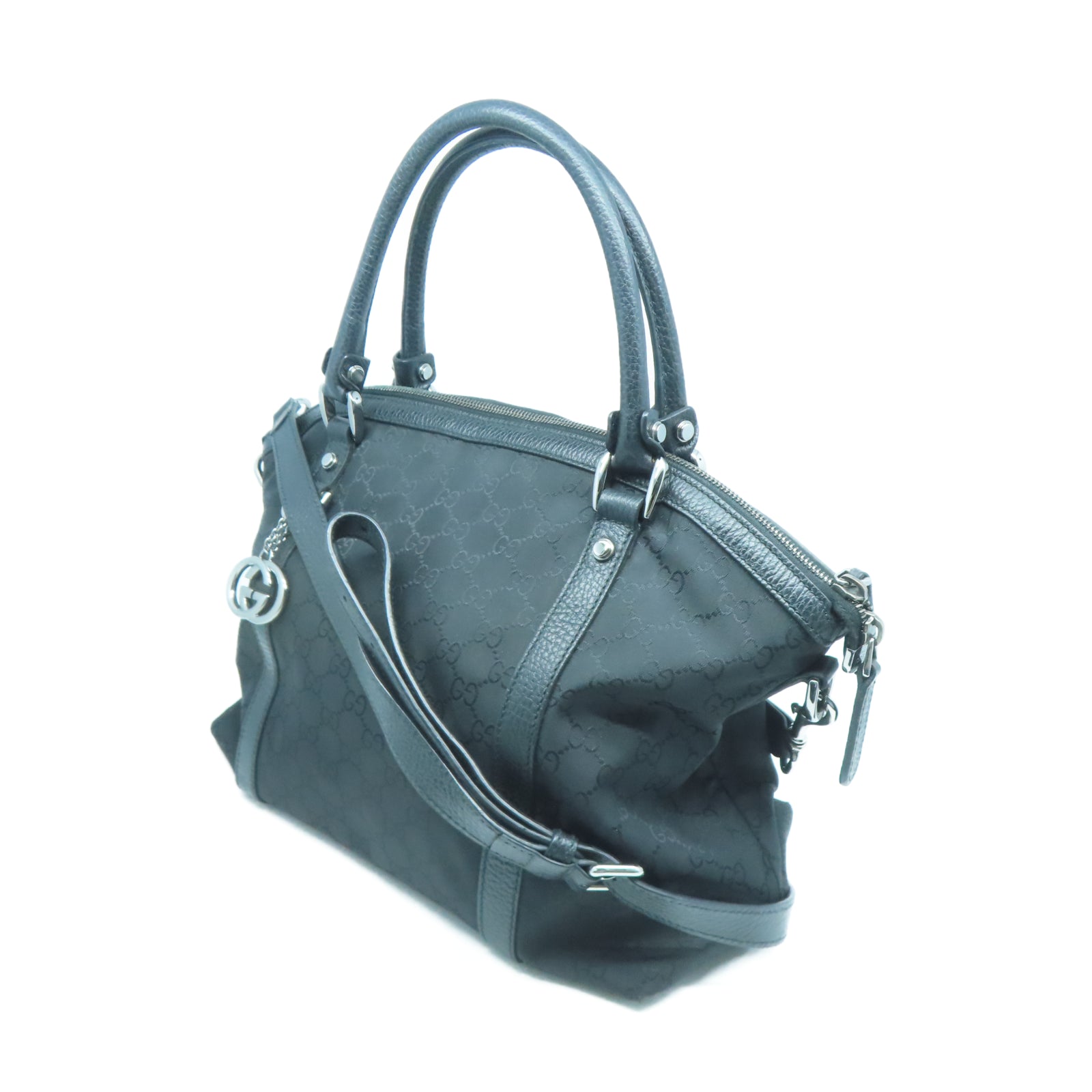 GUCCI 帆布2 Way Shoulder銀扣手挽肩背兩用袋黑色